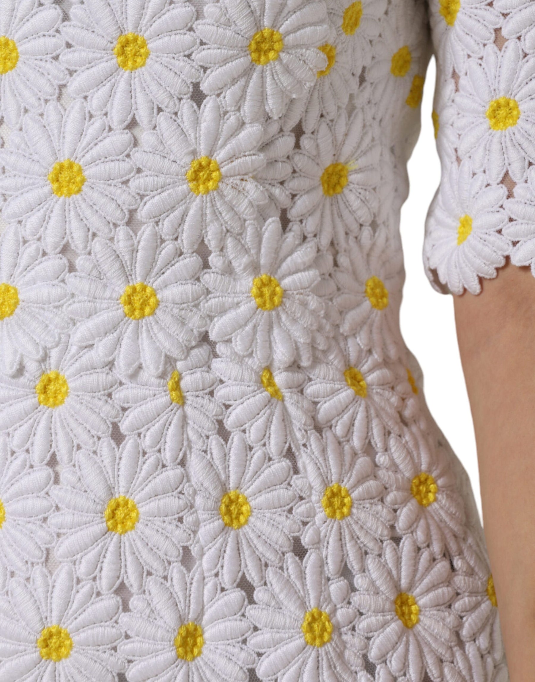 Dolce & Gabbana White Daisy Macrame Lace Sheath Midi Dress | Regal Royce