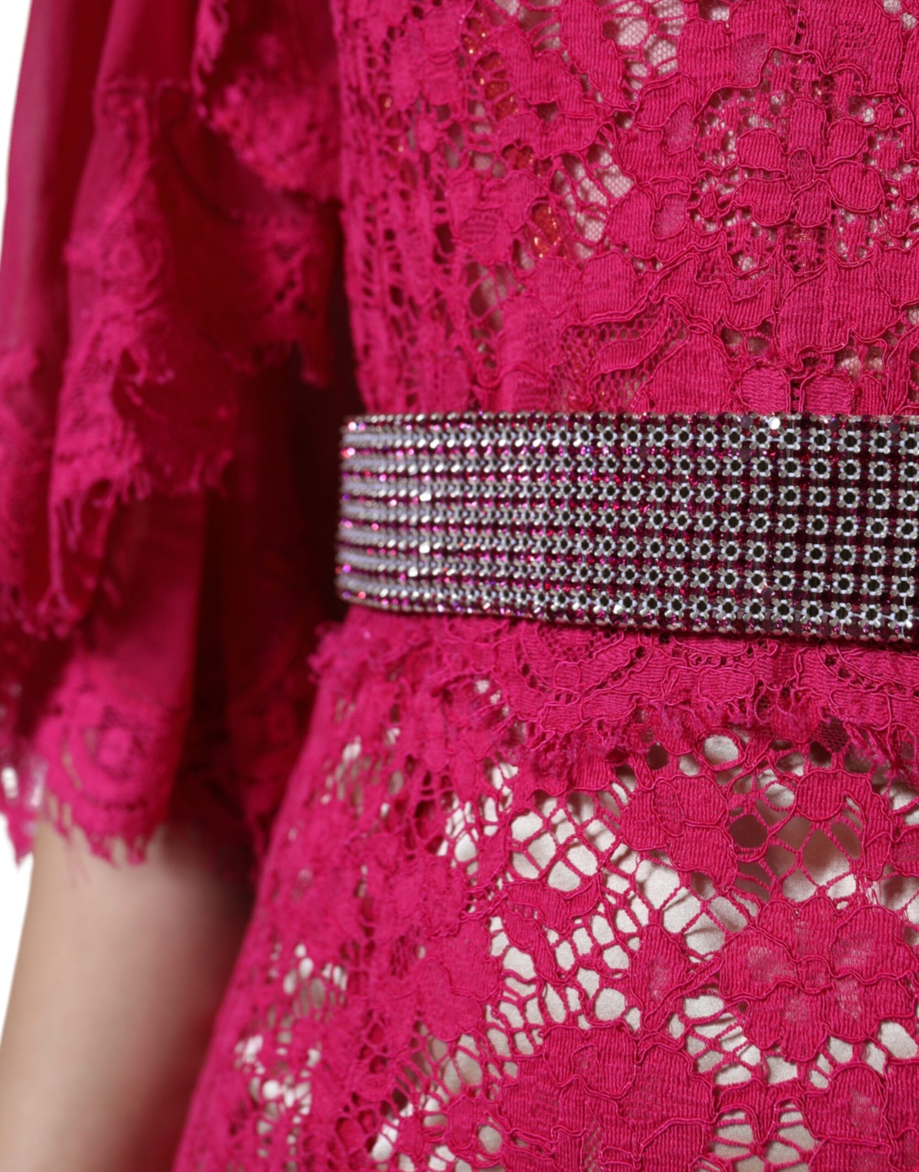 Dolce & Gabbana Pink Lace Crystal Sheath Long Gown Dress | Regal Royce