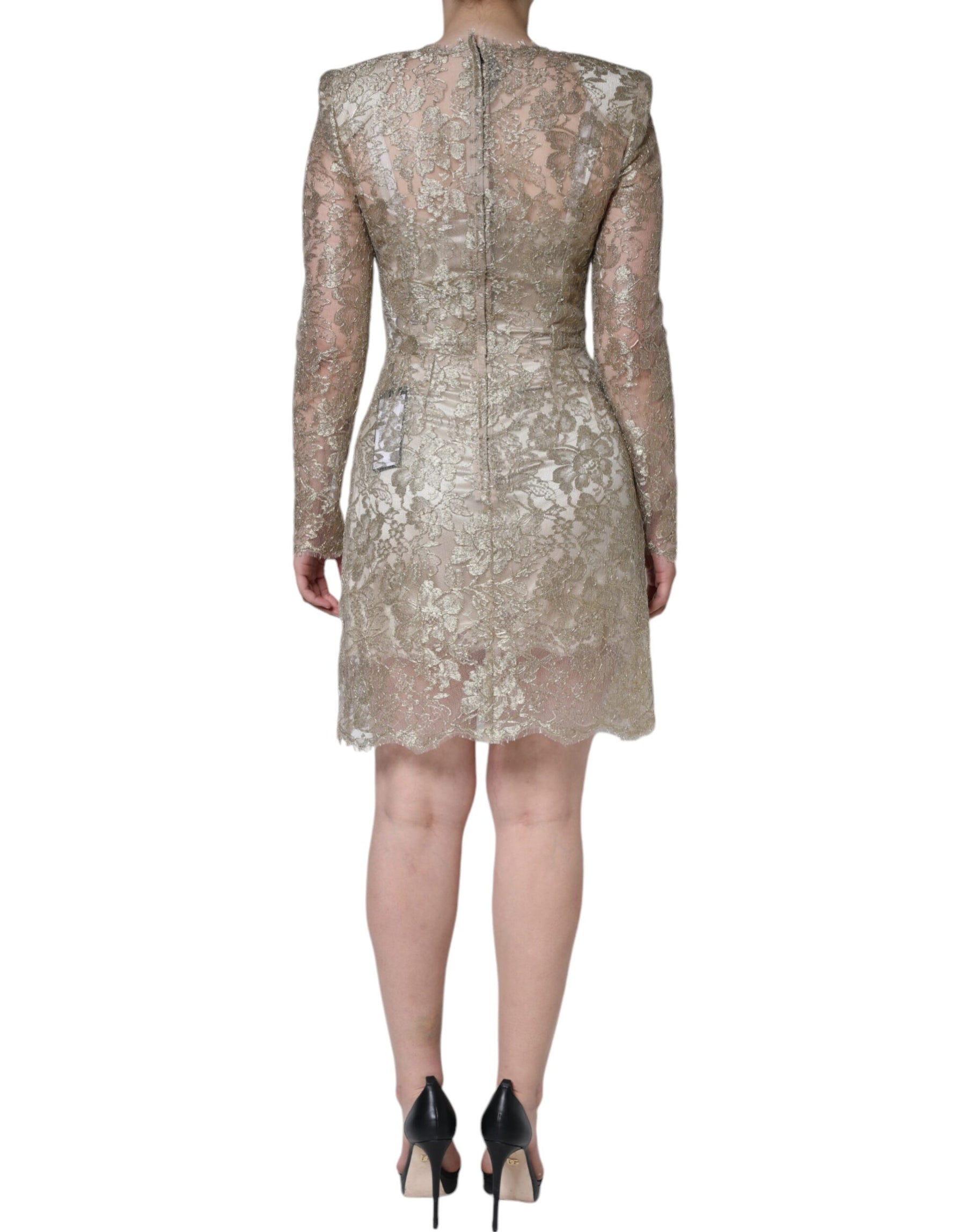 Dolce & Gabbana Gold Floral Lace A-line Sheath Mini Dress | Regal Royce