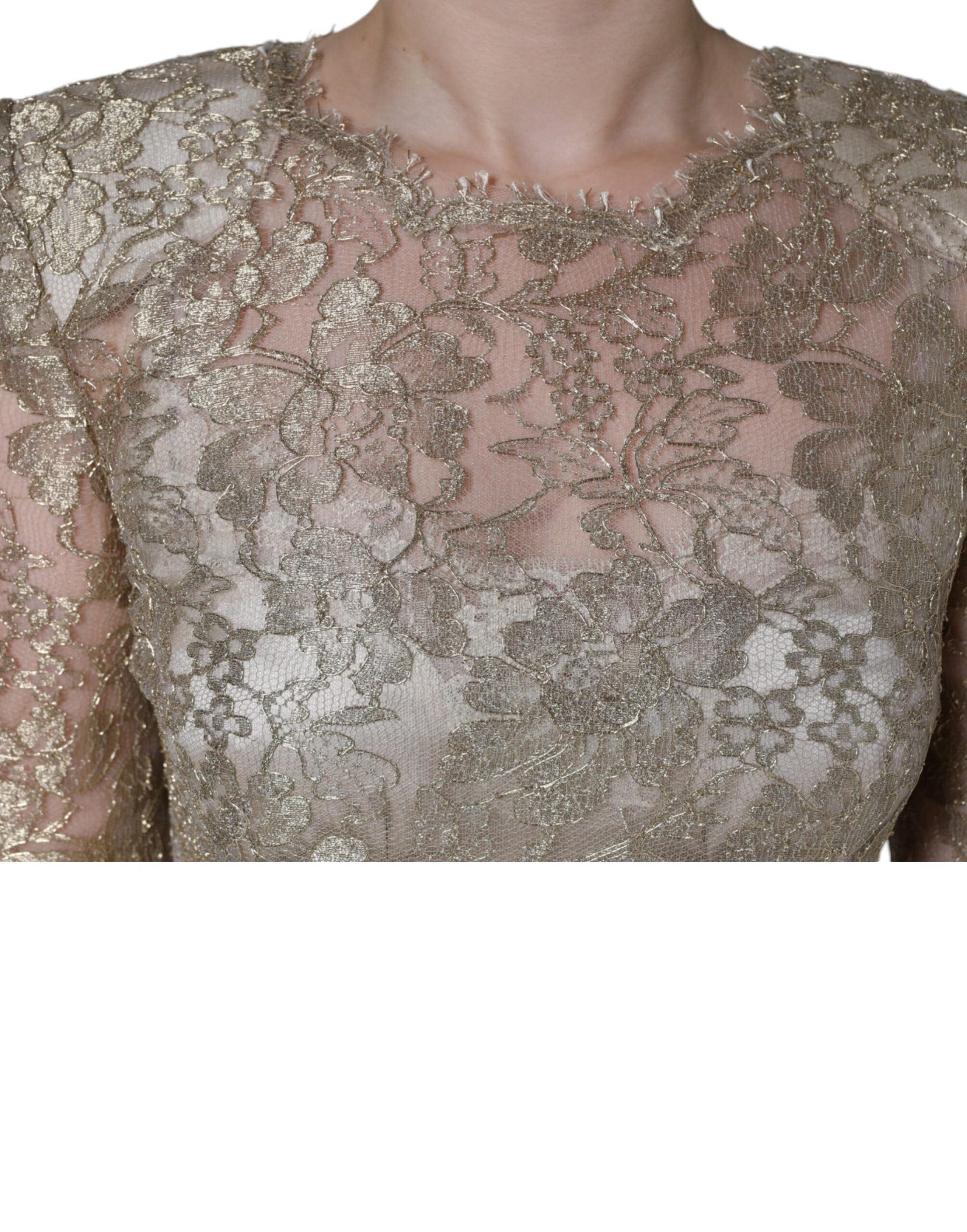 Dolce & Gabbana Gold Floral Lace A-line Sheath Mini Dress | Regal Royce