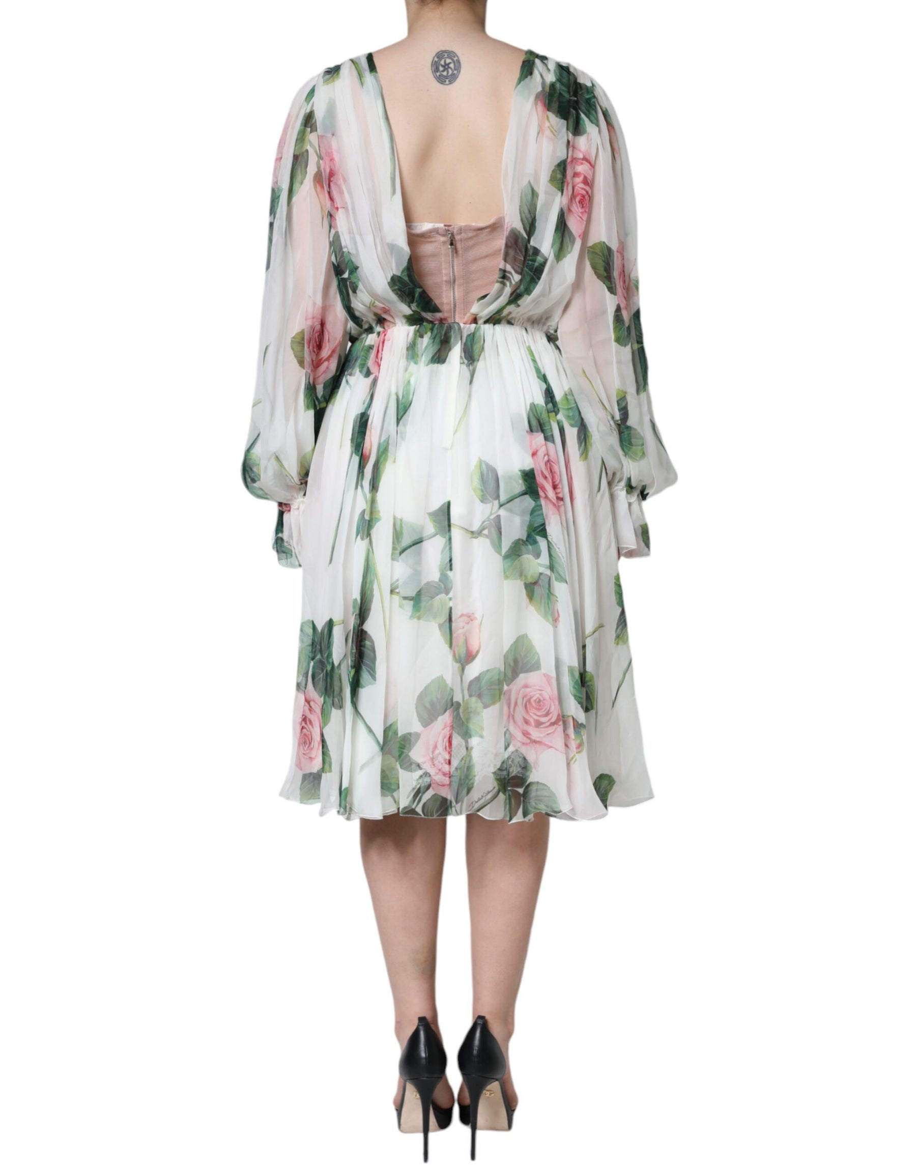 Dolce & Gabbana White Silk Floral Print A-line Midi Dress | Regal Royce