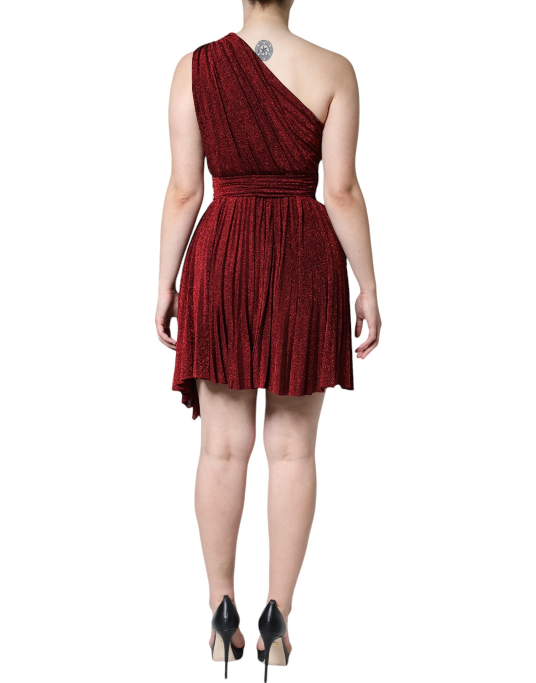 Dolce & Gabbana Red One Shoulder Pleated A-line Mini Dress | Regal Royce
