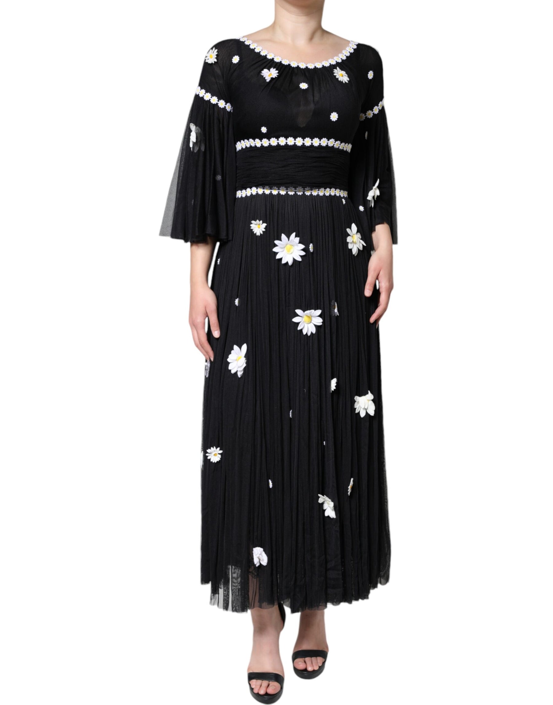 Dolce & Gabbana Black Silk Daisy A-line Long Maxi Dress | Regal Royce