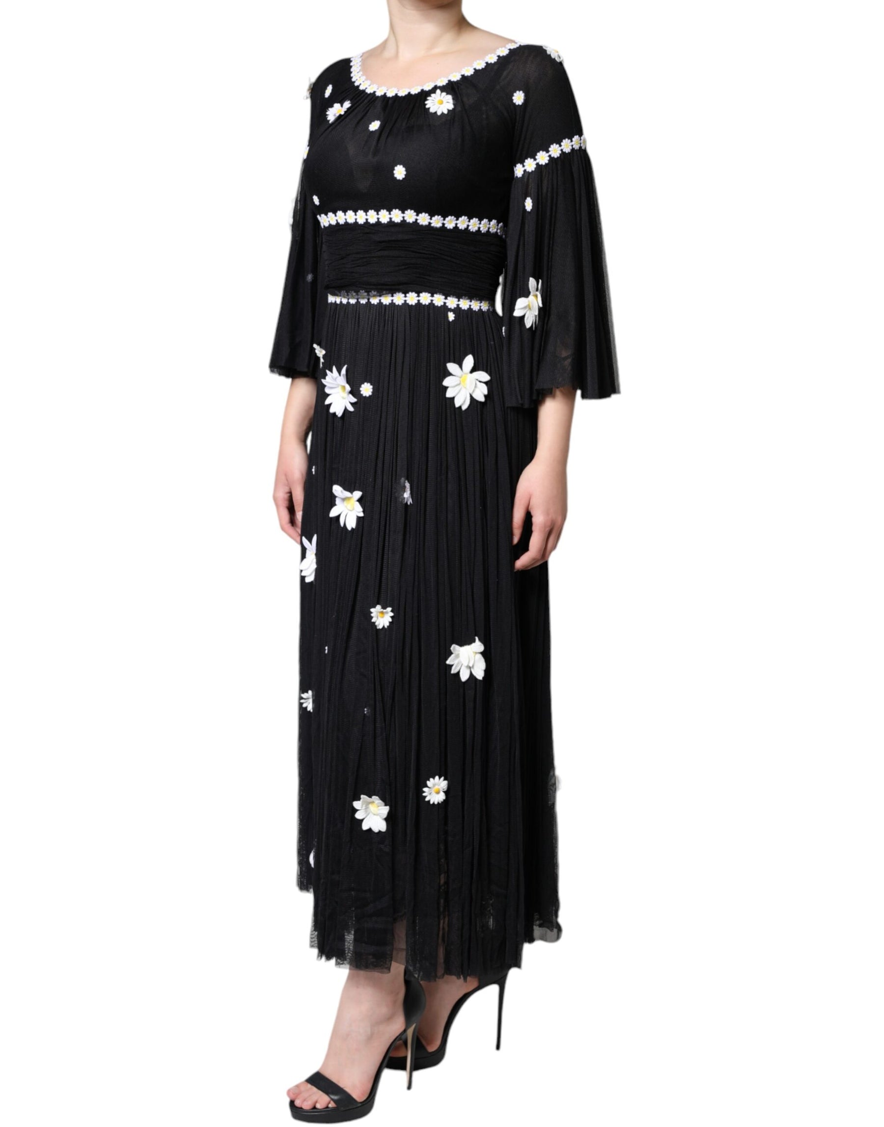 Dolce & Gabbana Black Silk Daisy A-line Long Maxi Dress | Regal Royce