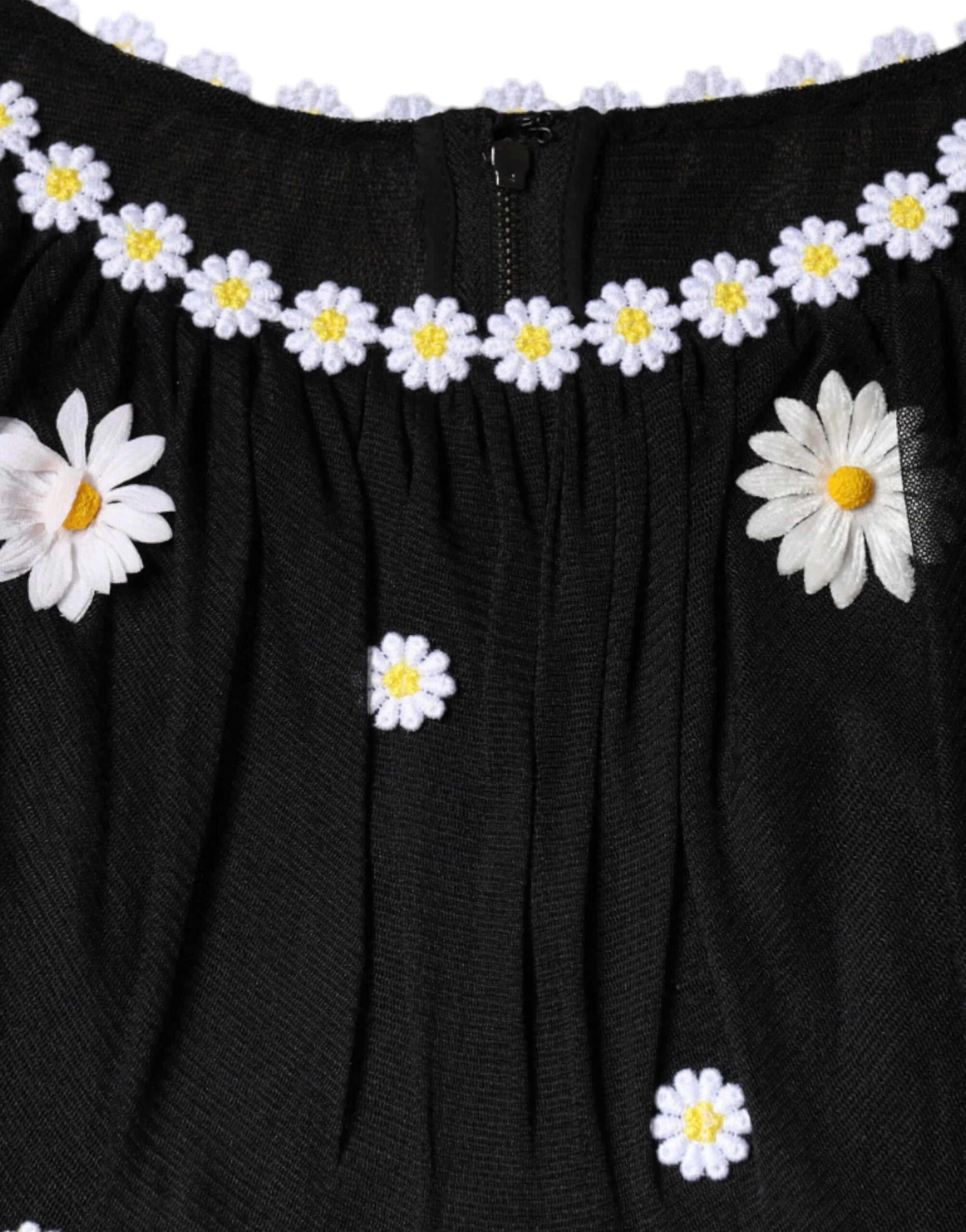 Dolce & Gabbana Black Silk Daisy A-line Long Maxi Dress | Regal Royce