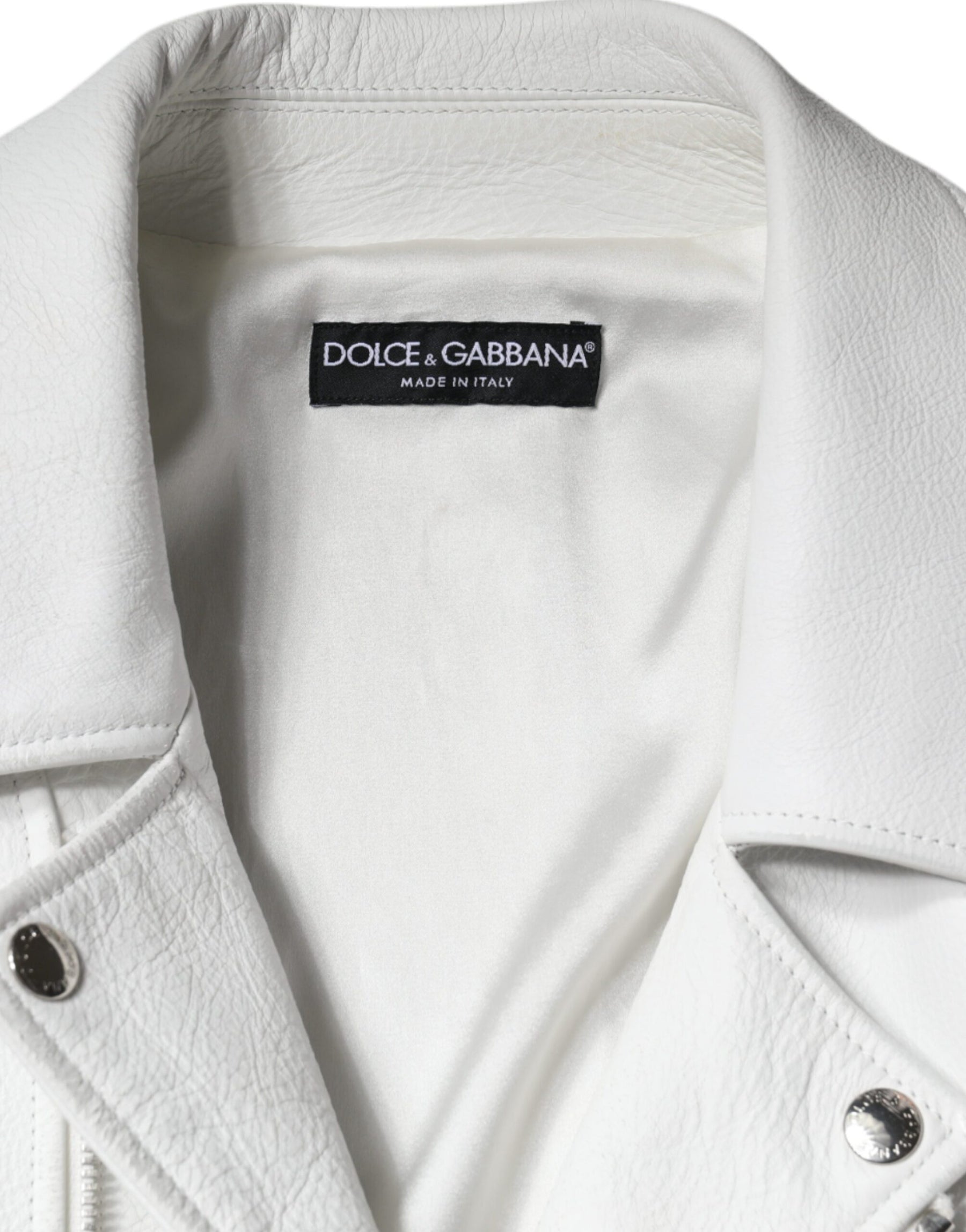 Dolce & Gabbana White Lambskin Leather Biker Coat Jacket | Regal Royce
