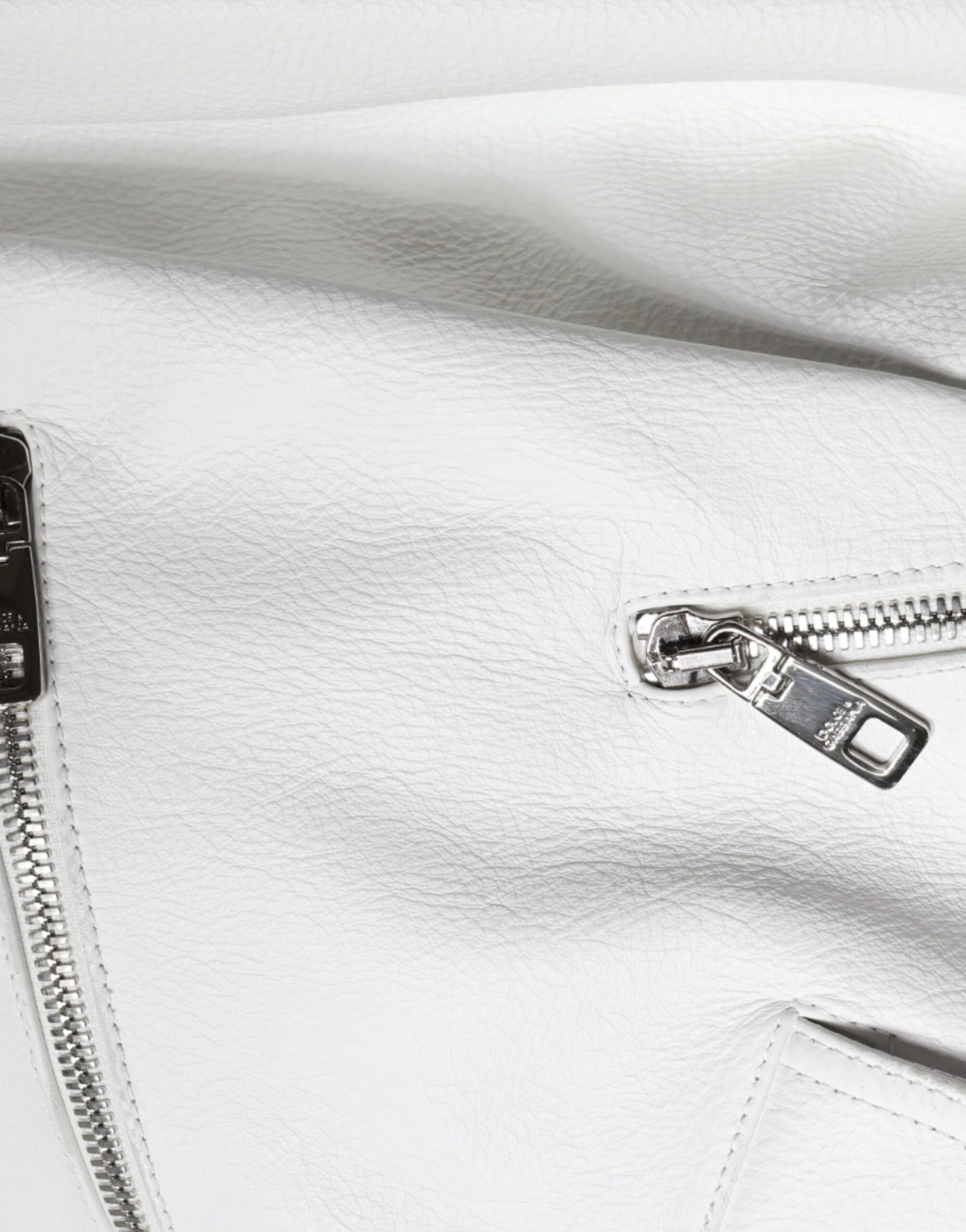 Dolce & Gabbana White Lambskin Leather Biker Coat Jacket | Regal Royce