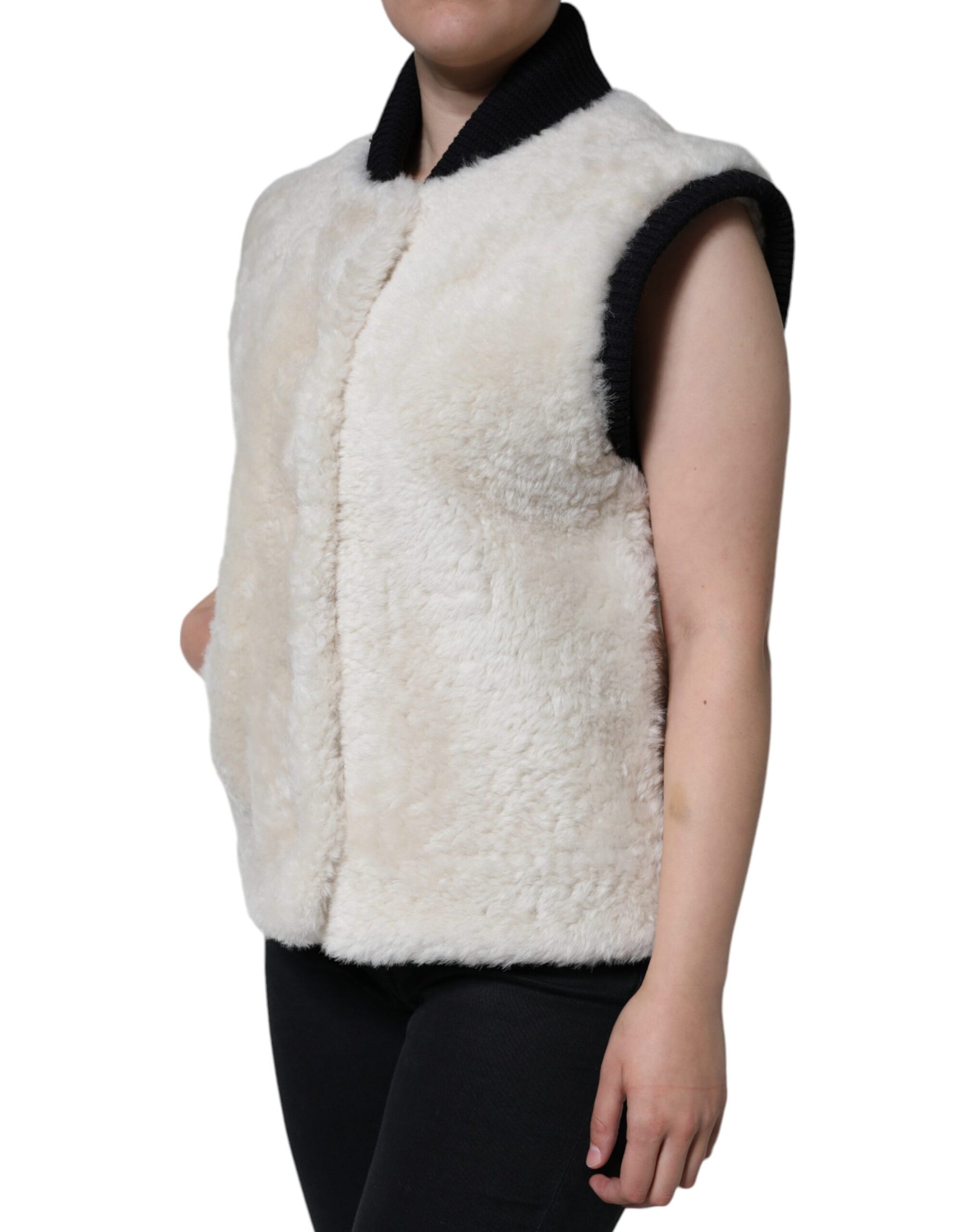 Burberry White WARRENFORD Shearling Leather Vest Coat Jacket | Regal Royce