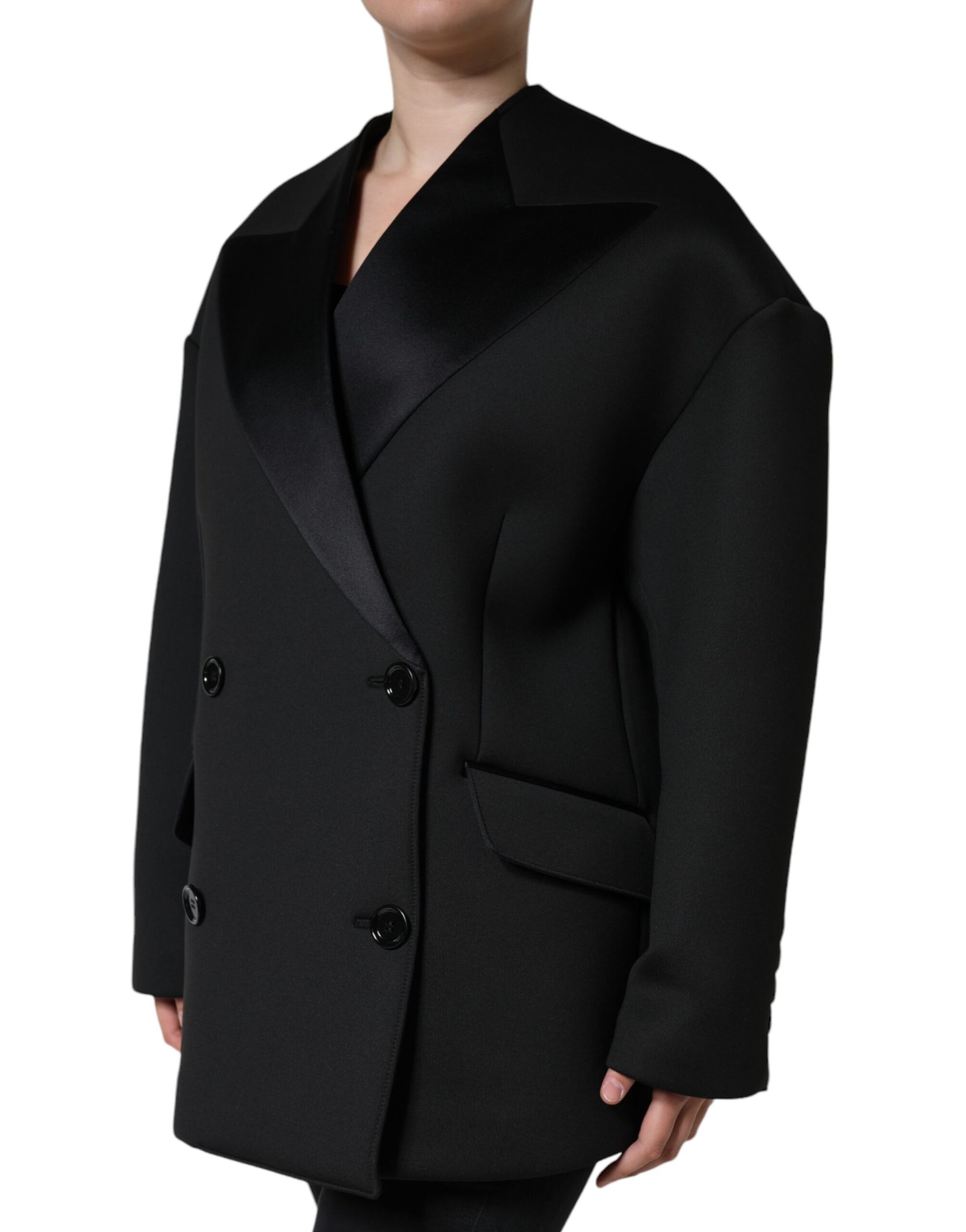 Dolce & Gabbana Black Polyester Double Breasted Coat Jacket | Regal Royce