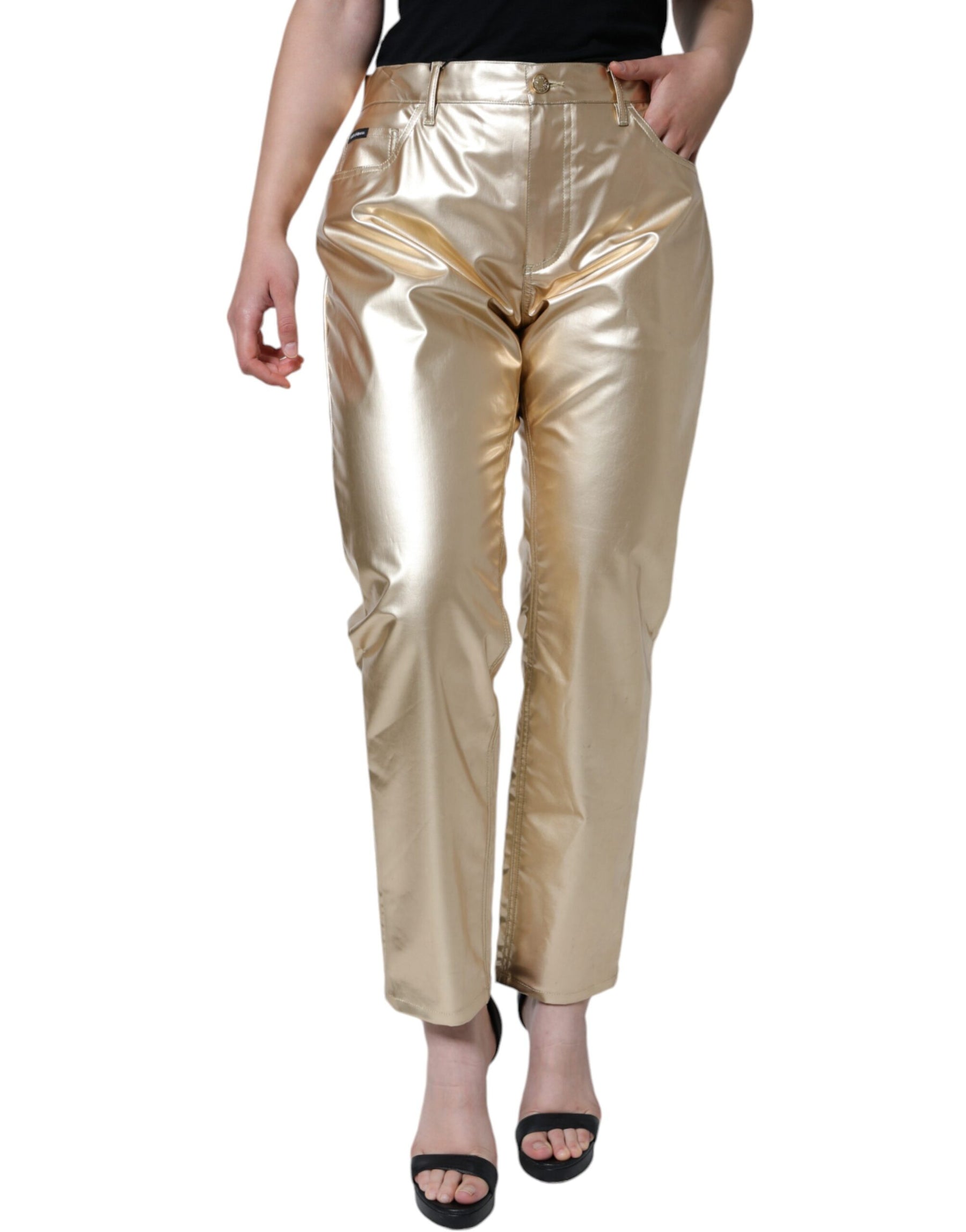 Dolce & Gabbana Metallic Gold Polyester Tapered Pants | Regal Royce