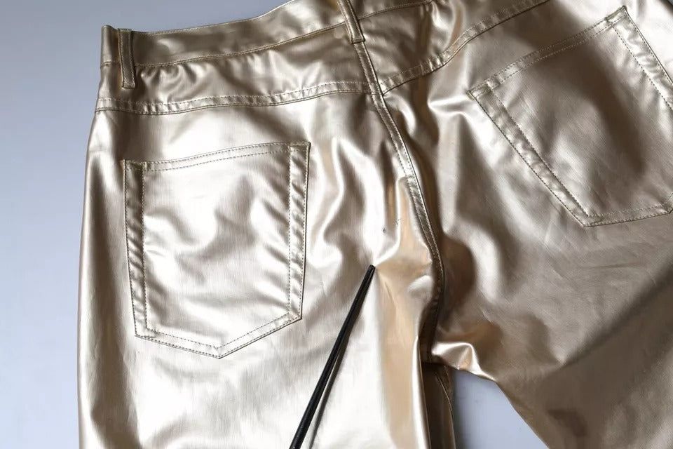 Dolce & Gabbana Metallic Gold Polyester Tapered Pants | Regal Royce