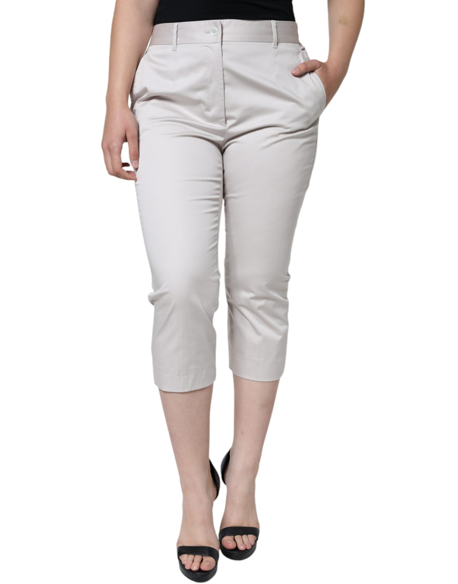 Dolce & Gabbana White Cotton Mid Waist Cropped Skinny Pants | Regal Royce
