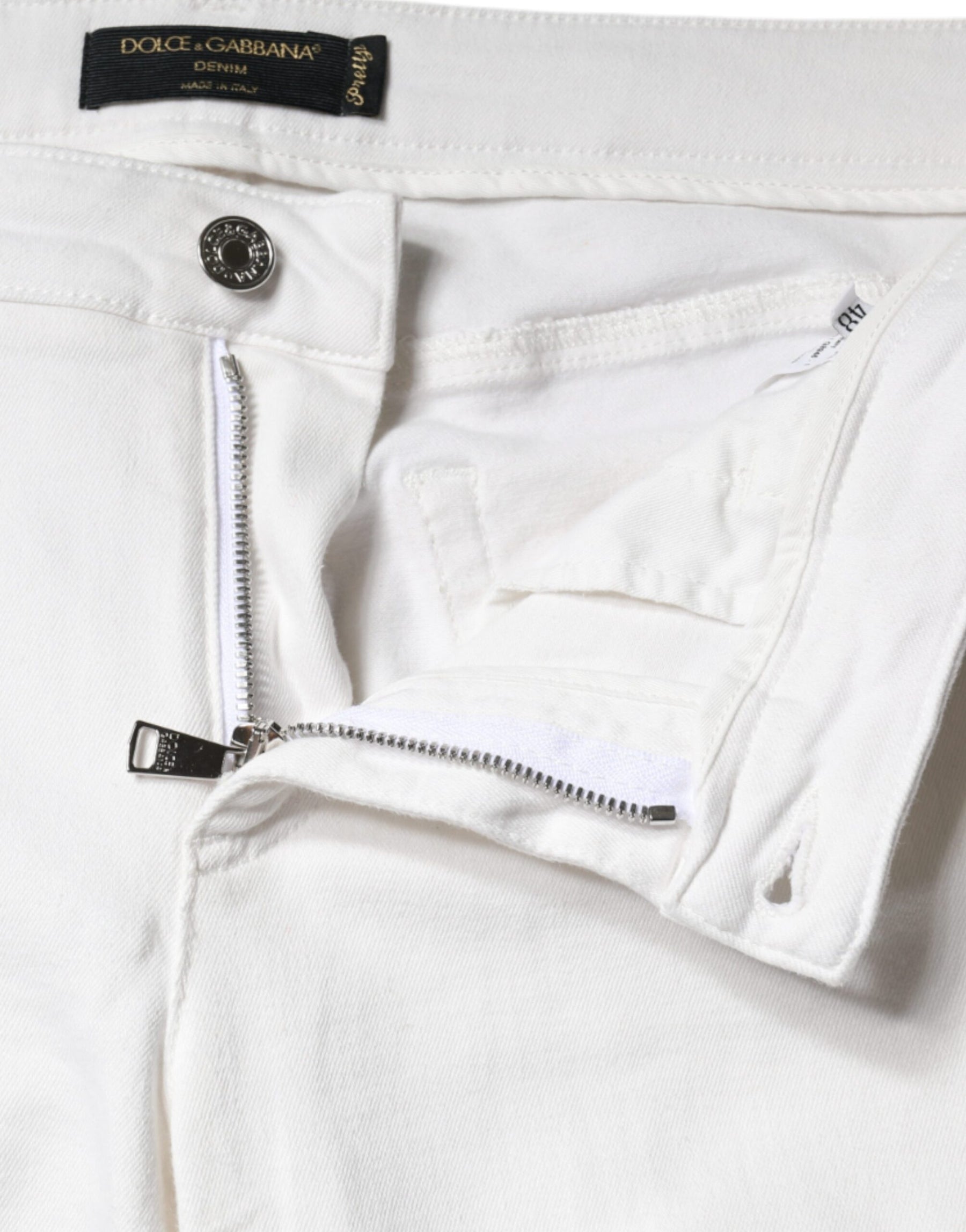 Dolce & Gabbana White Cotton Stretch Tattered Skinny Jeans | Regal Royce