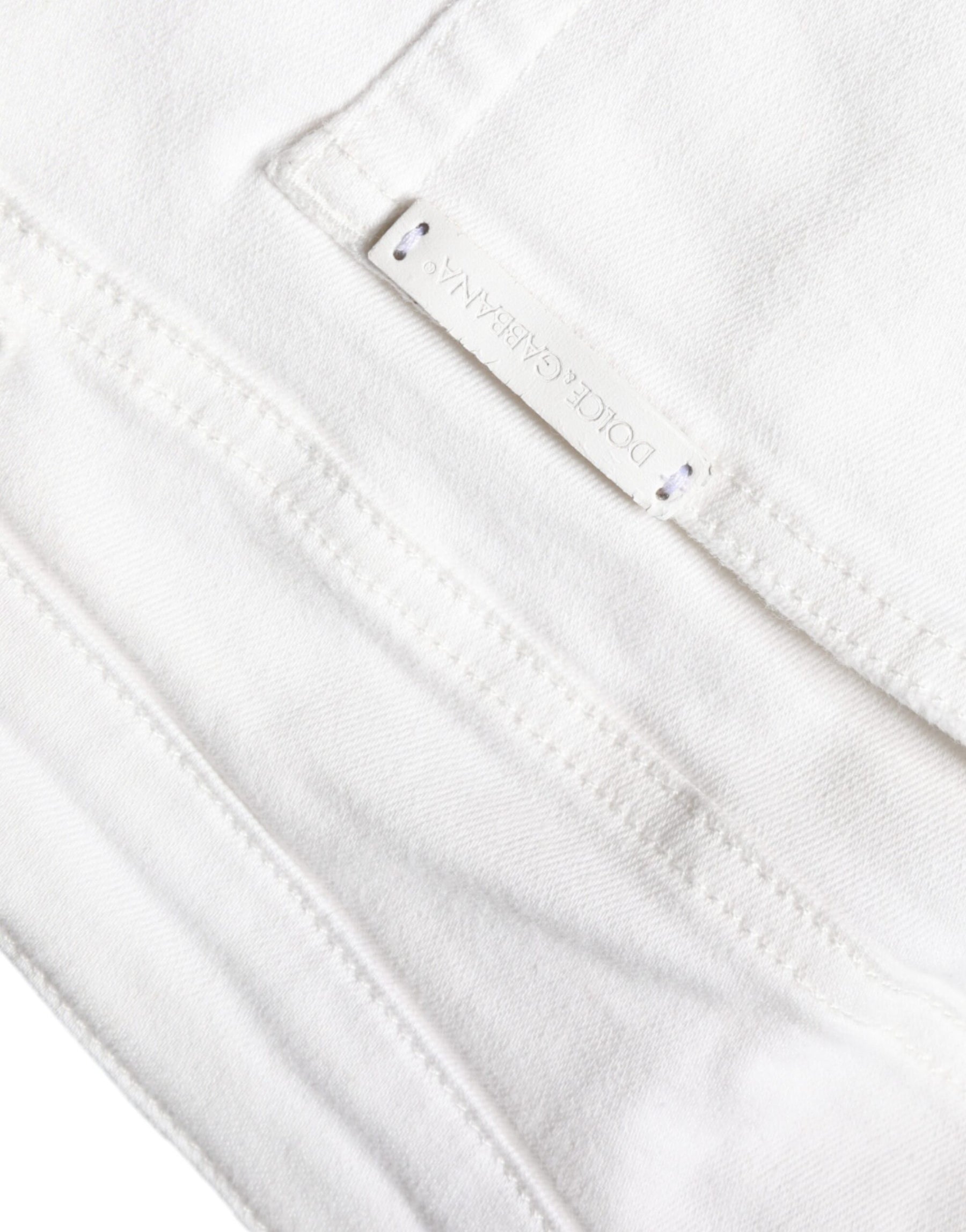 Dolce & Gabbana White Cotton Stretch Tattered Skinny Jeans | Regal Royce