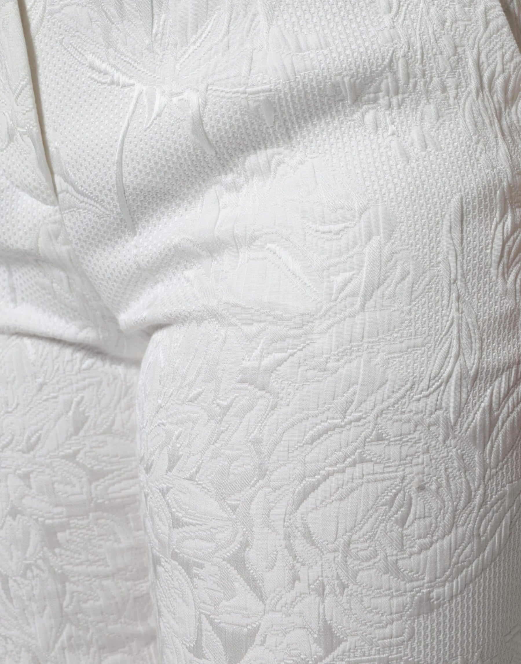 Dolce & Gabbana White Floral Brocade Cotton Cropped Pants | Regal Royce