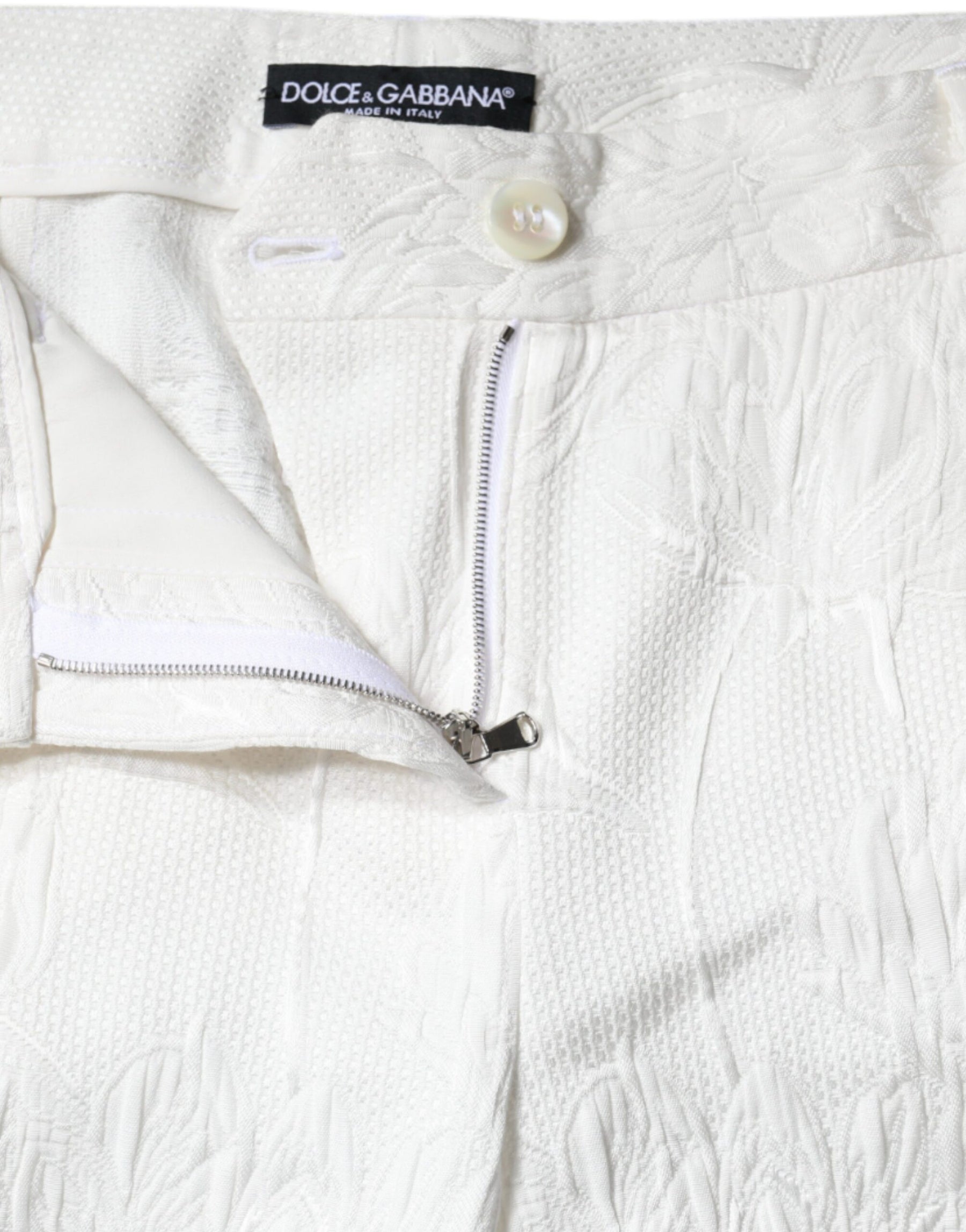 Dolce & Gabbana White Floral Brocade Cotton Cropped Pants | Regal Royce