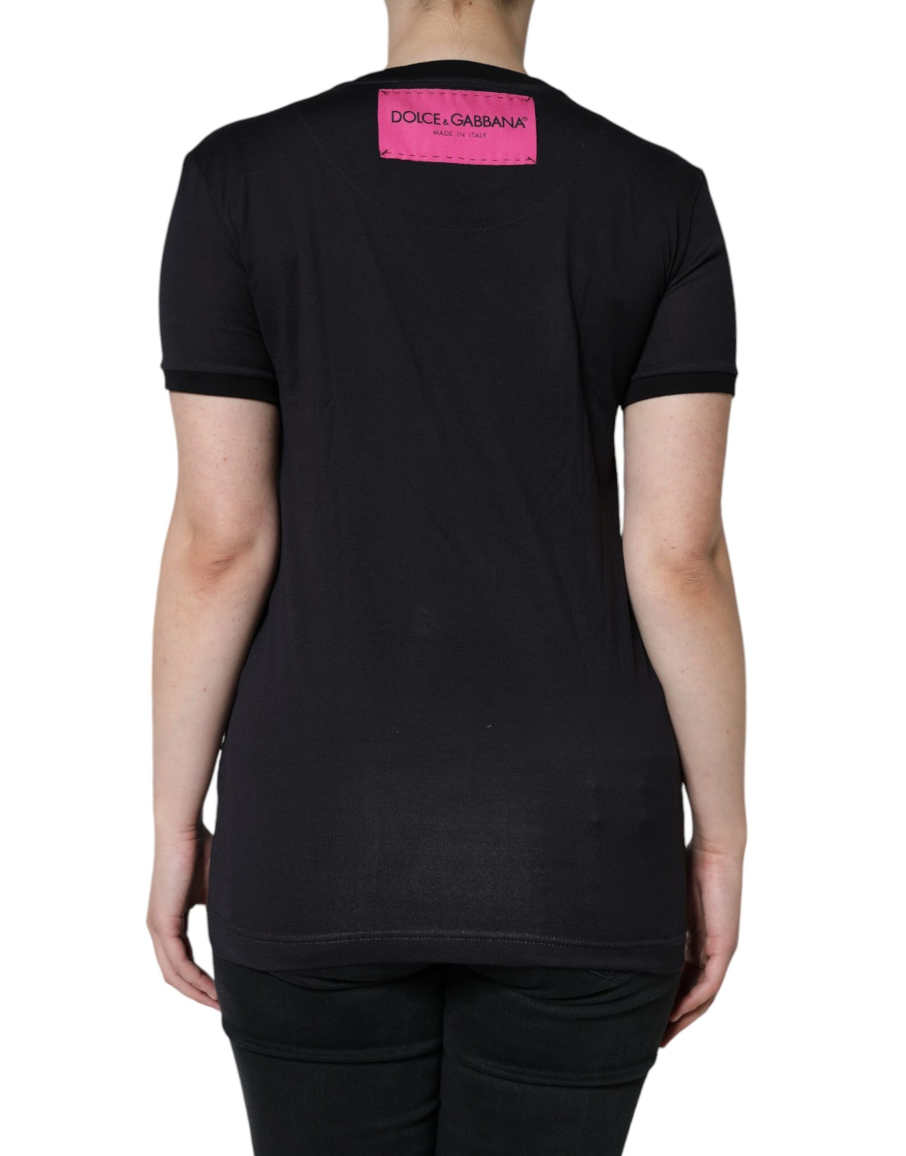 Dolce & Gabbana Black Cotton Logo Print Round Neck T-shirt | Regal Royce