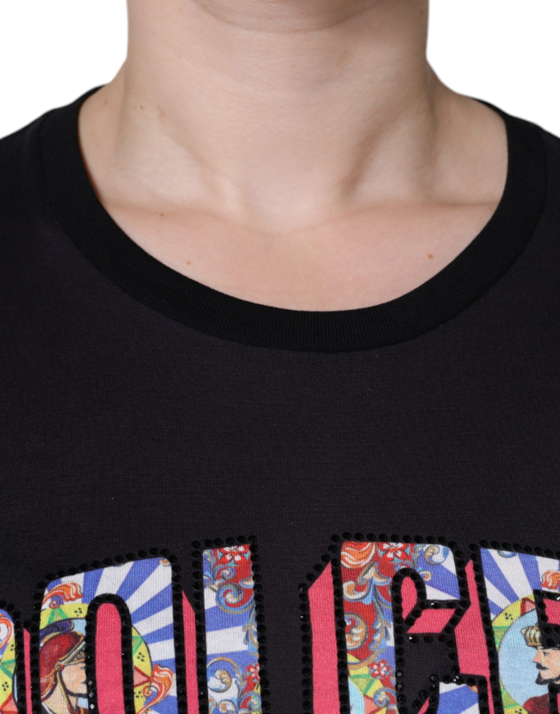 Dolce & Gabbana Black Cotton Logo Print Round Neck T-shirt | Regal Royce