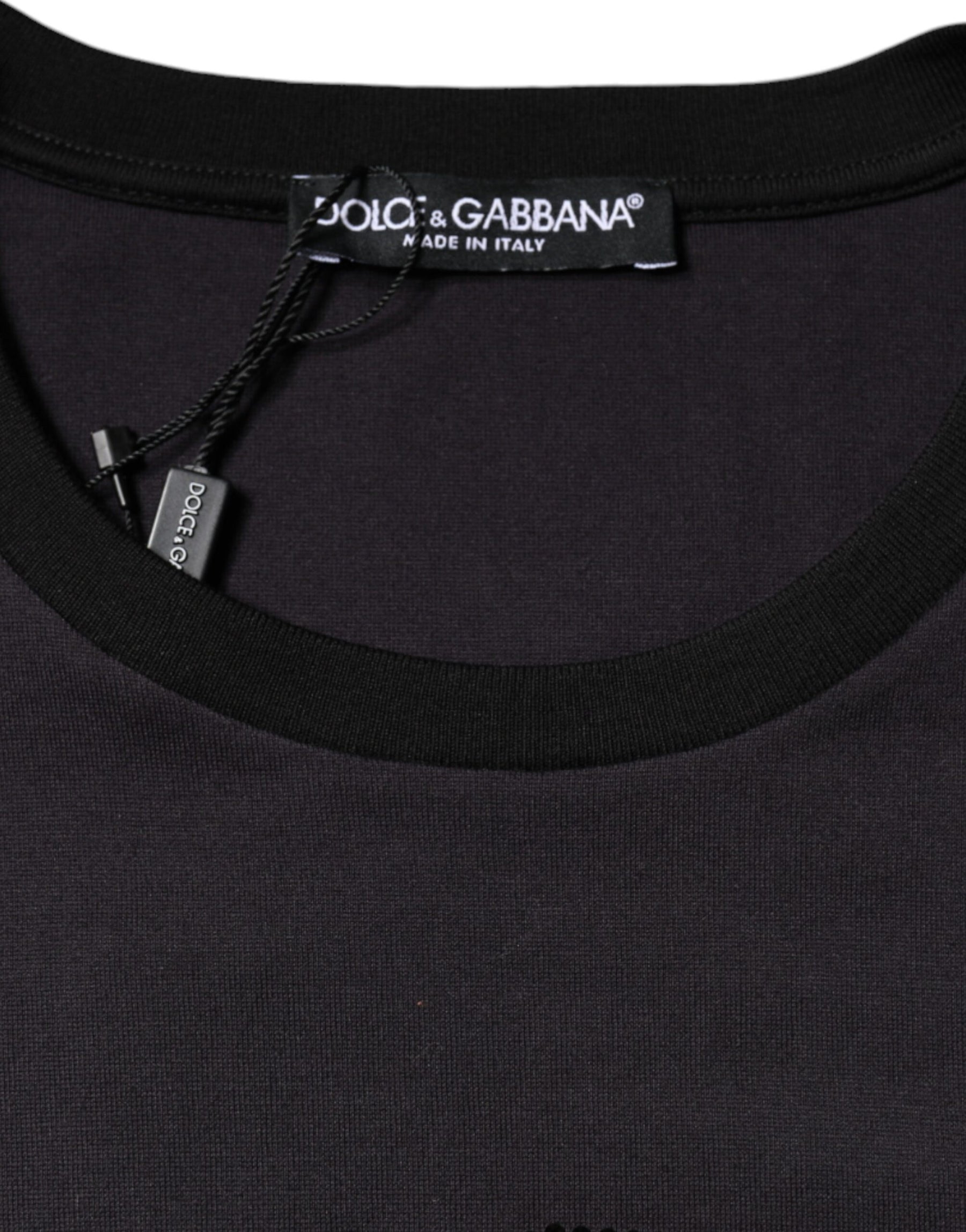 Dolce & Gabbana Black Cotton Logo Print Round Neck T-shirt | Regal Royce