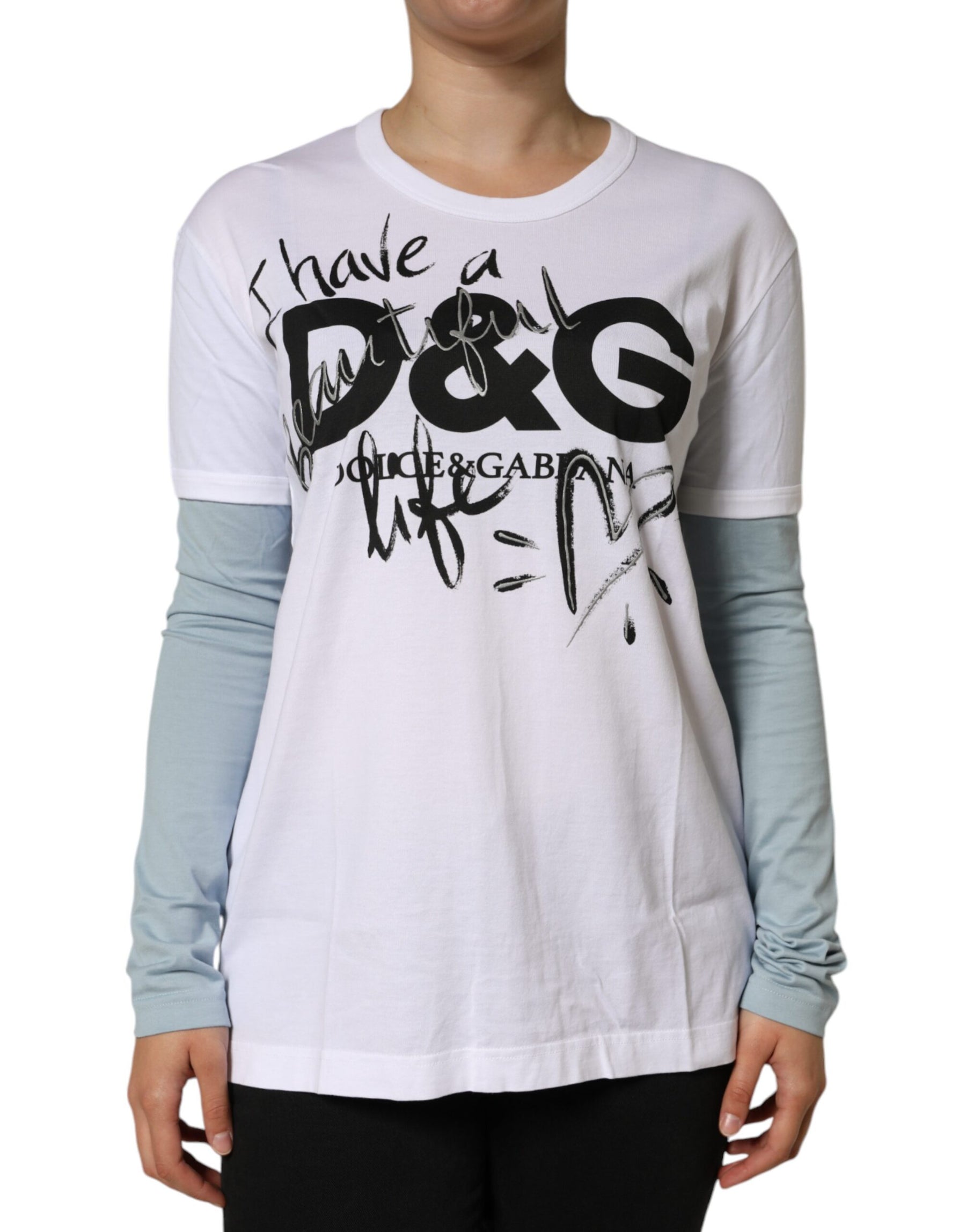 Dolce & Gabbana White Cotton Logo Print Round Neck T-shirt | Regal Royce