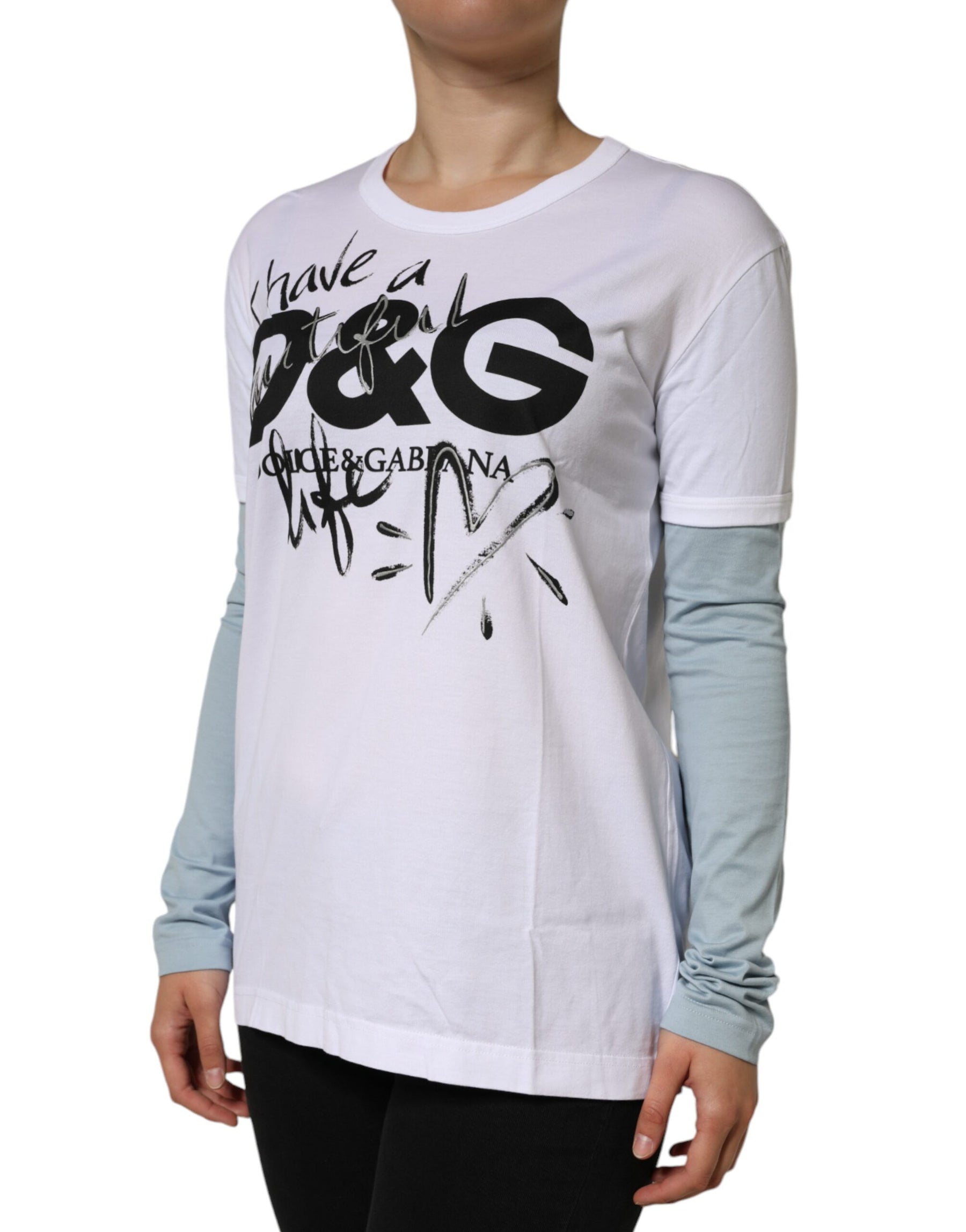 Dolce & Gabbana White Cotton Logo Print Round Neck T-shirt | Regal Royce