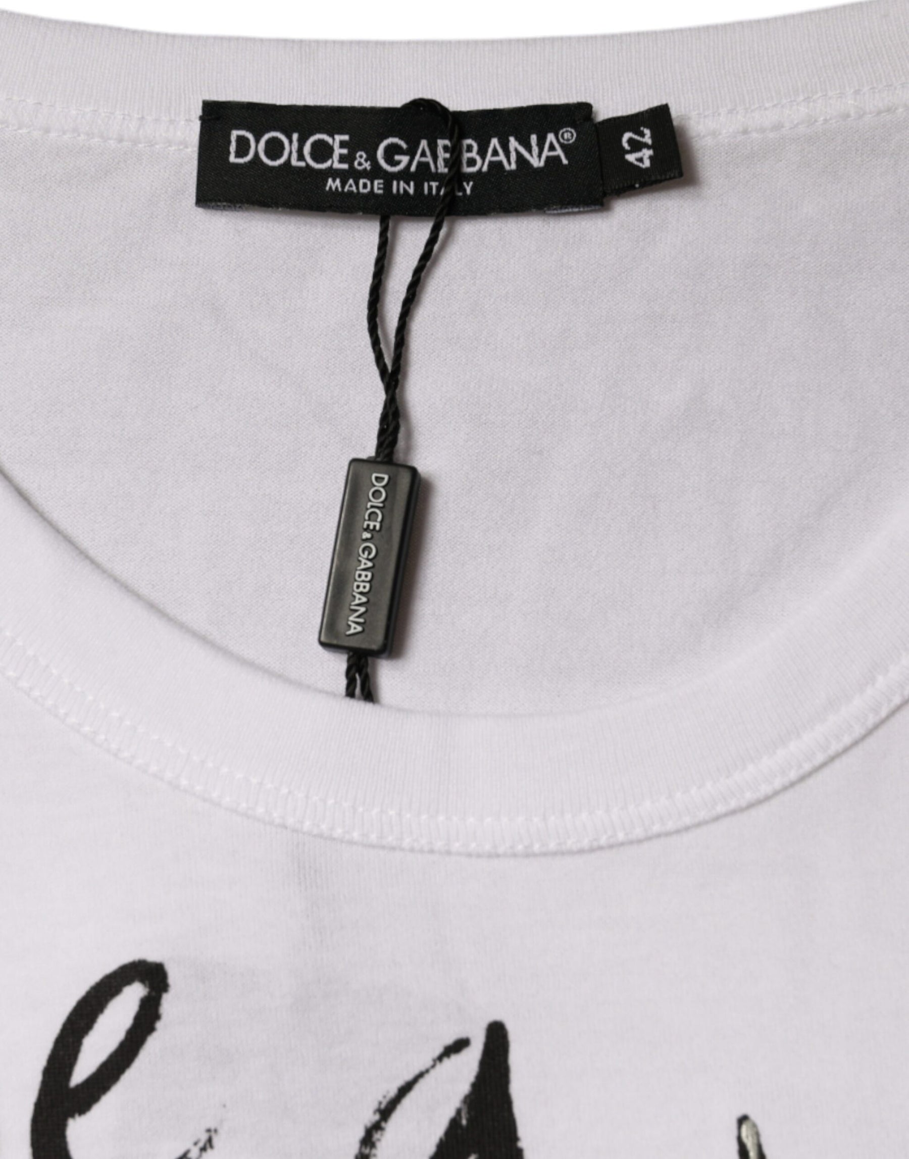 Dolce & Gabbana White Cotton Logo Print Round Neck T-shirt | Regal Royce