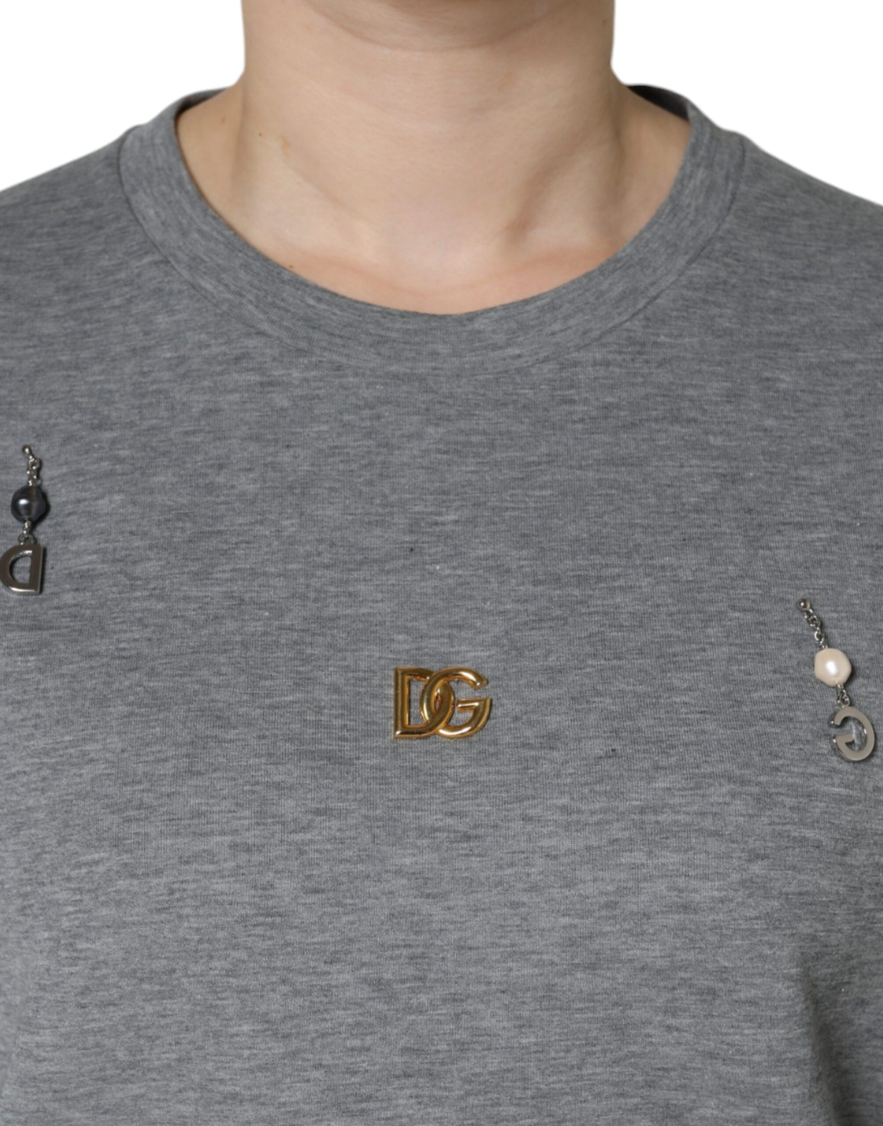 Dolce & Gabbana Gray Cotton Blend Embellished Tee T-shirt | Regal Royce
