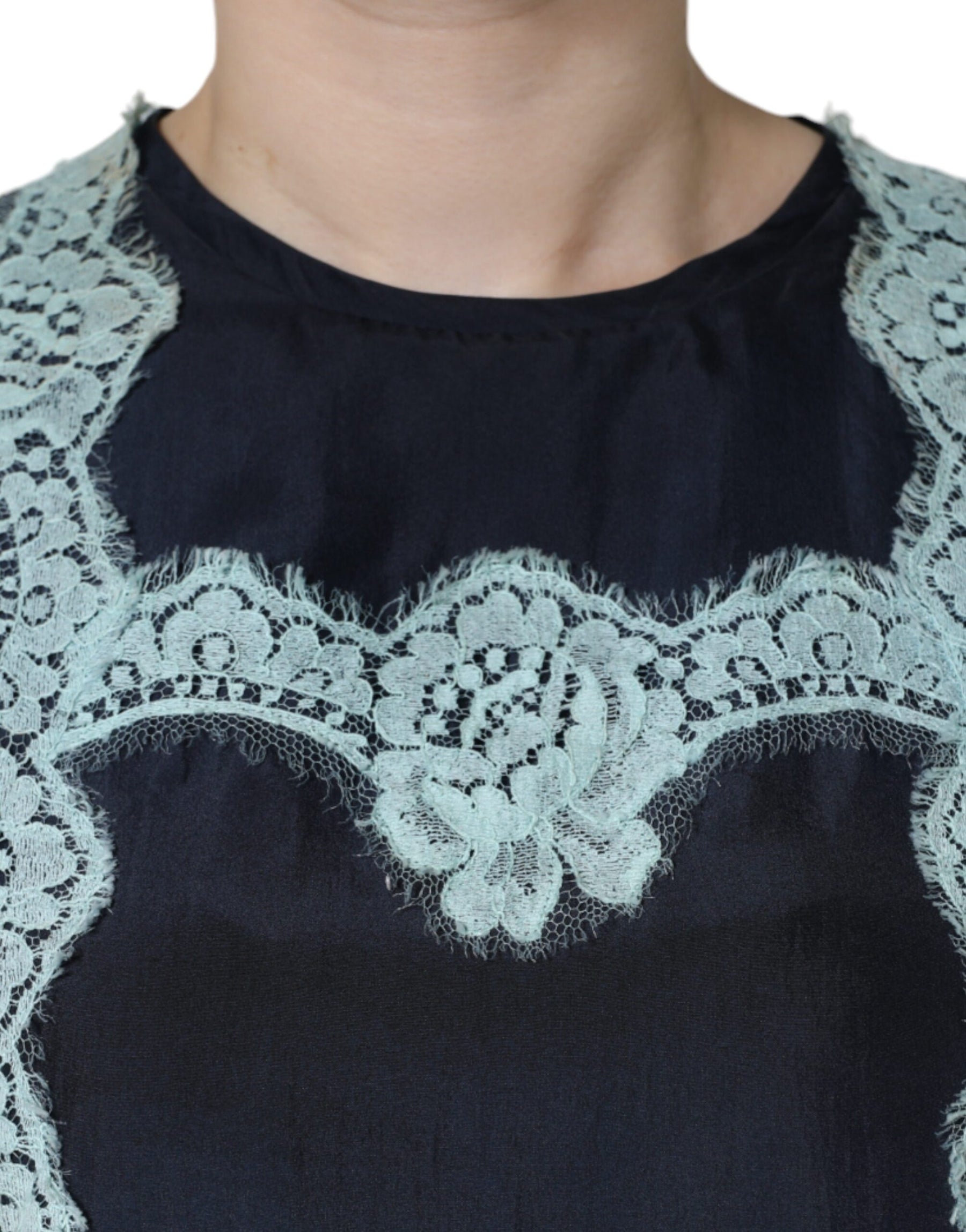 Dolce & Gabbana Blue Floral Lace Silk Sleeveless Tank Top | Regal Royce