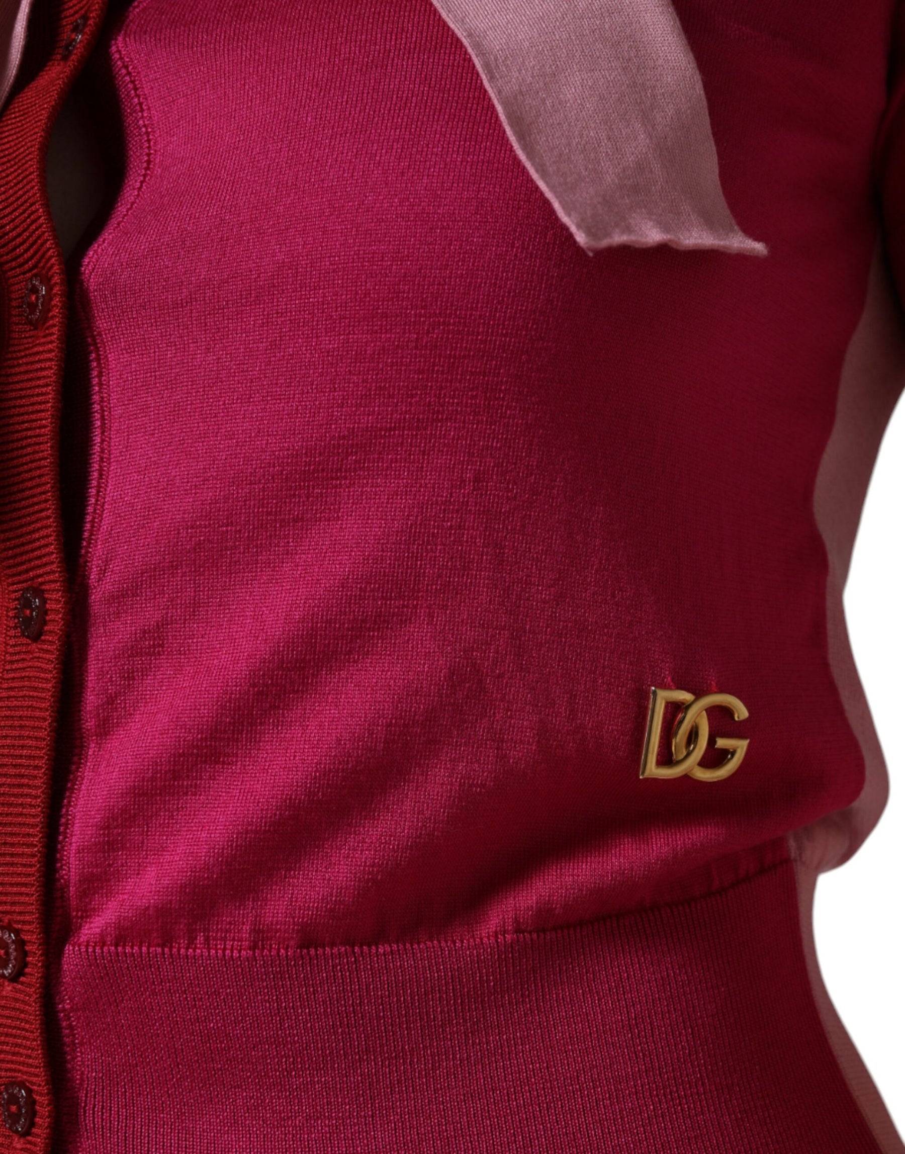 Dolce & Gabbana Pink Short Sleeves Pullover Ascot Collar Top | Regal Royce