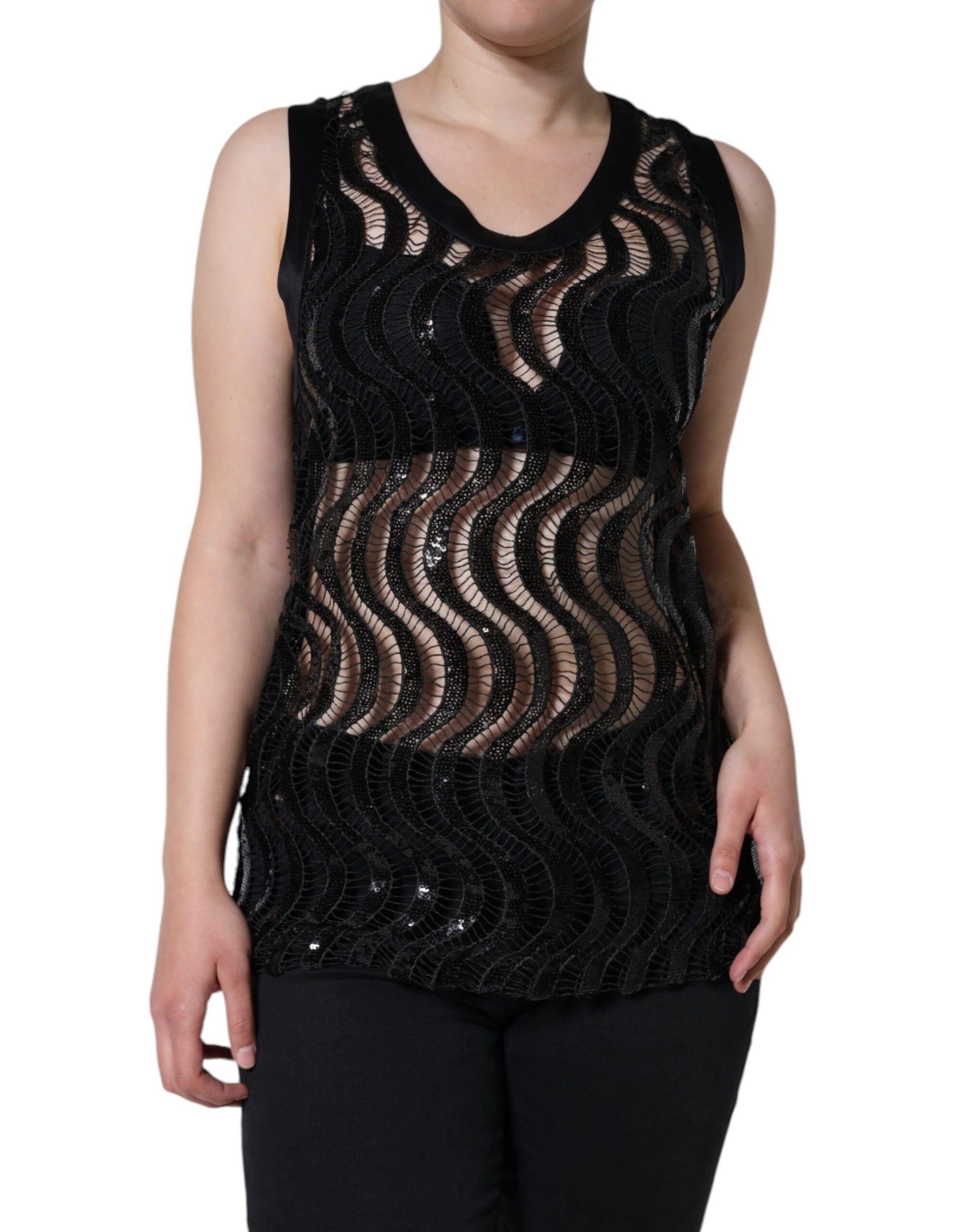 Dolce & Gabbana Black Sequin Sleeveless Tank Blouse Top | Regal Royce
