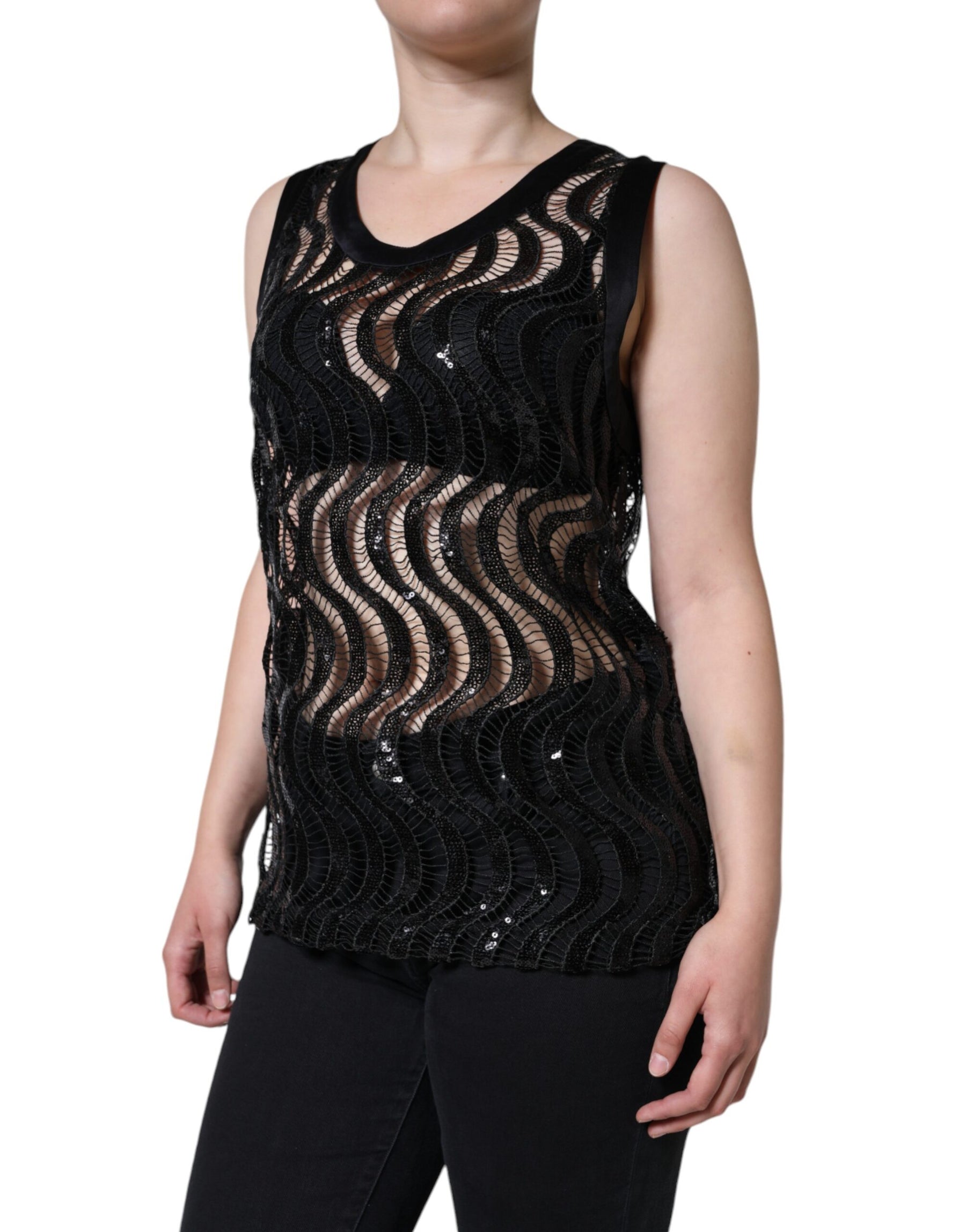Dolce & Gabbana Black Sequin Sleeveless Tank Blouse Top | Regal Royce