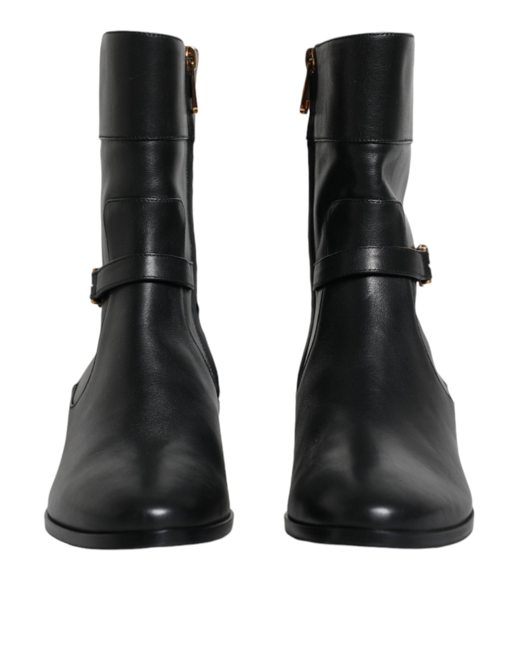 Dolce & Gabbana Black Leather Logo Mid Calf Boots Shoes | Regal Royce