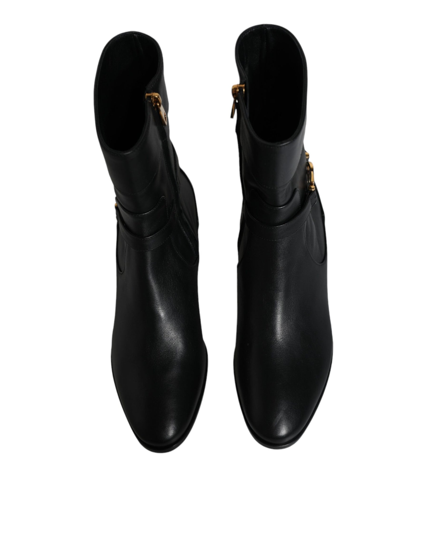 Dolce & Gabbana Black Leather Logo Mid Calf Boots Shoes | Regal Royce