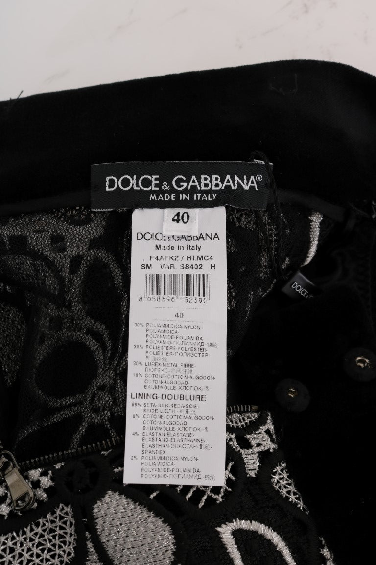 Dolce & Gabbana Floral Macramé Lace Crystal Button Skirt | Regal Royce