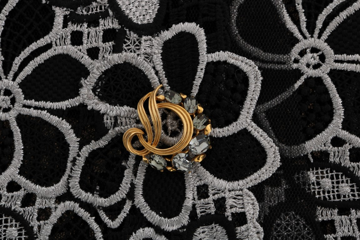 Dolce & Gabbana Floral Macramé Lace Crystal Button Skirt | Regal Royce