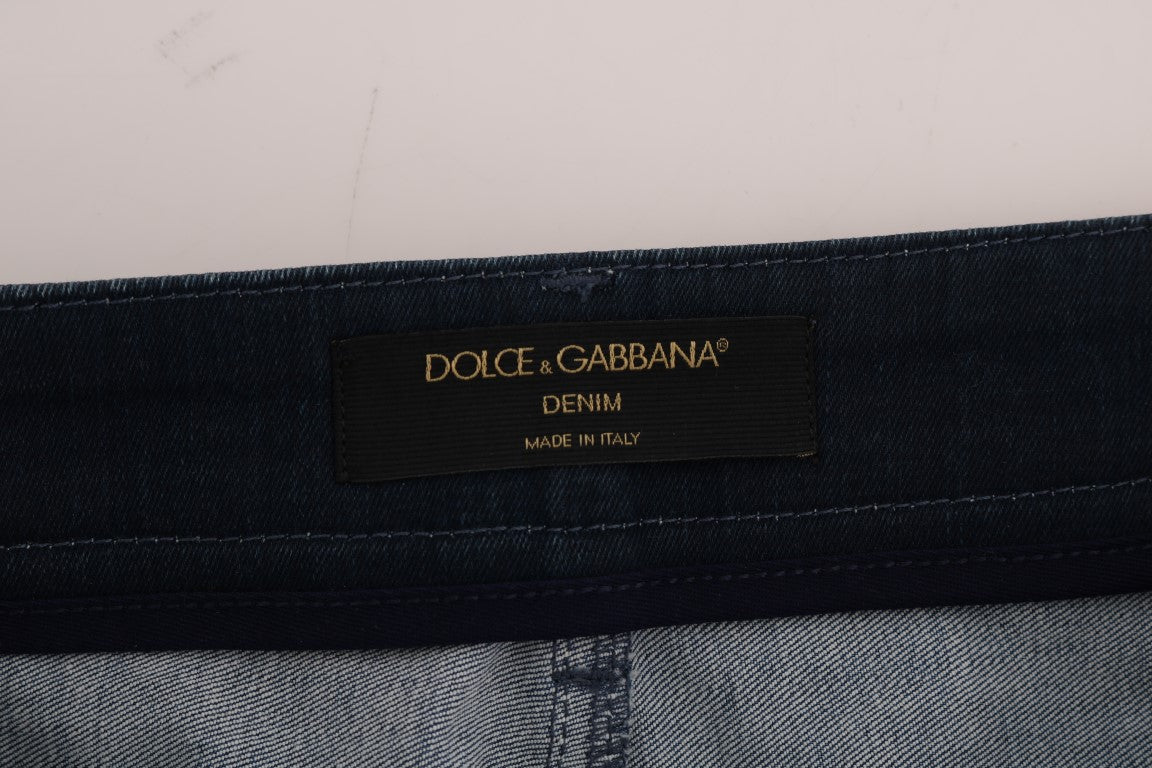 Dolce & Gabbana Blue Short striped Mini Denim Skirt | Regal Royce