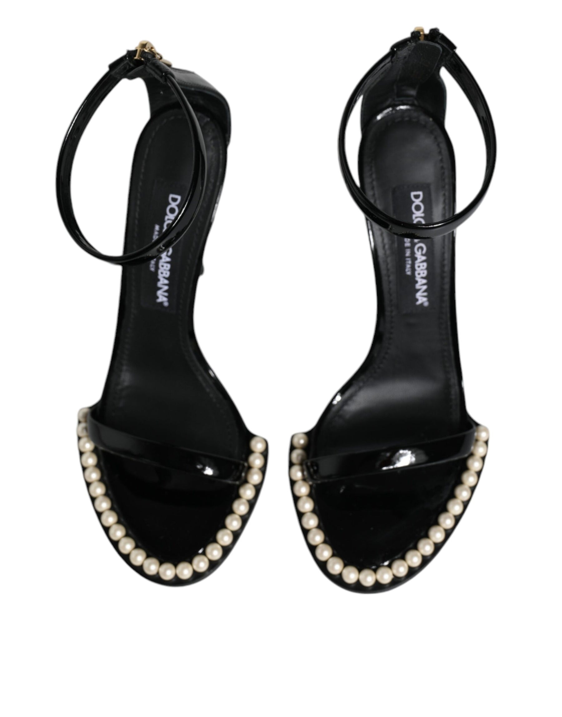 Dolce & Gabbana Black Keira Leather Faux Pearl Sandals Heels Shoes | Regal Royce