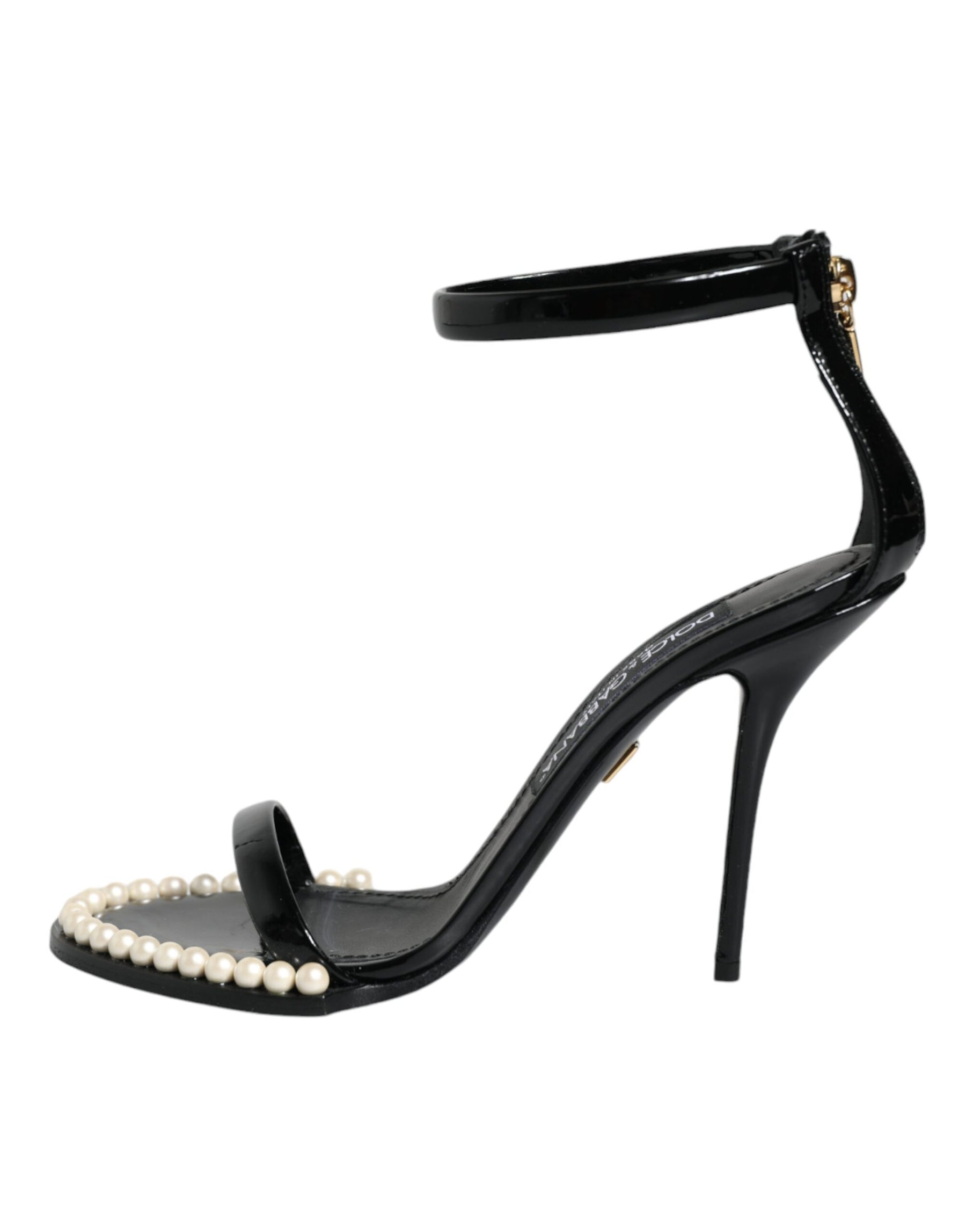Dolce & Gabbana Black Keira Leather Faux Pearl Sandals Heels Shoes | Regal Royce