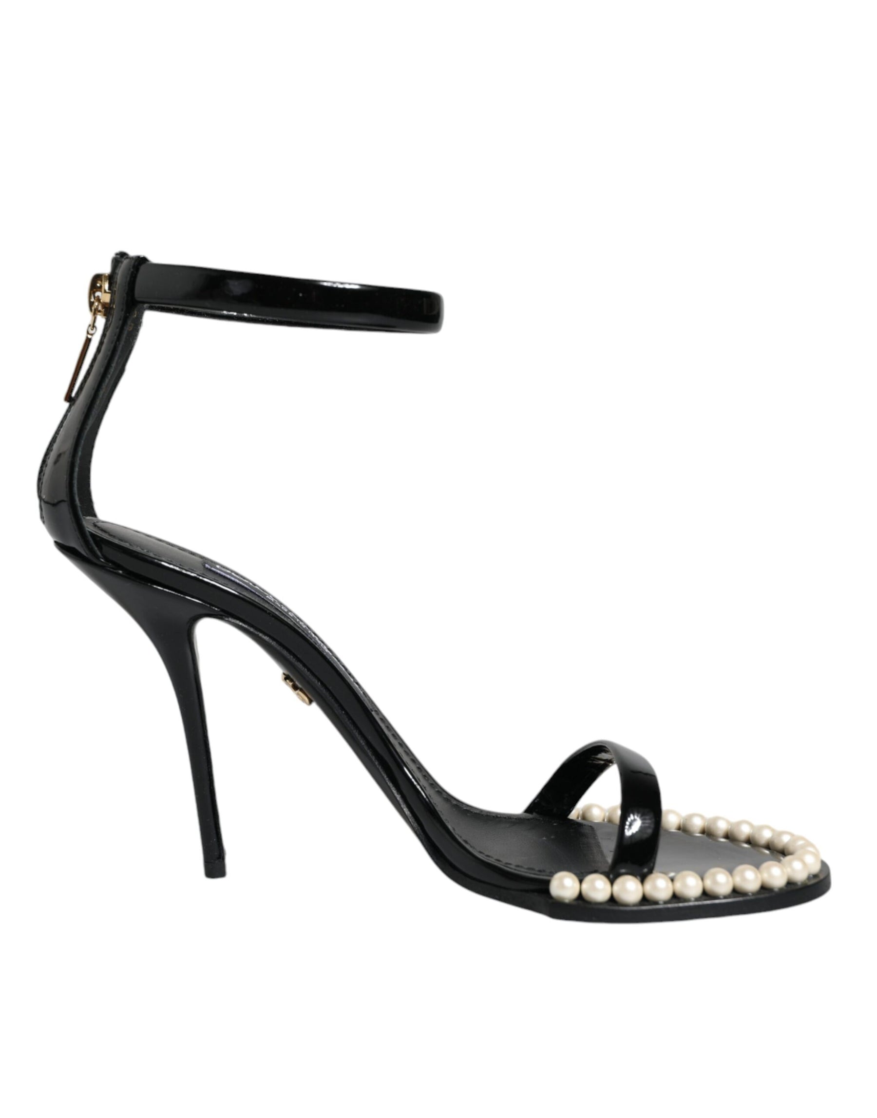 Dolce & Gabbana Black Keira Leather Faux Pearl Sandals Heels Shoes | Regal Royce