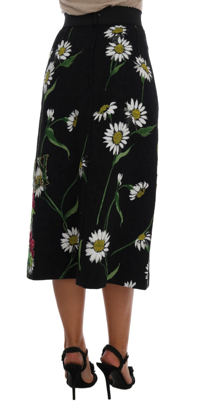 Dolce & Gabbana Black Embellished Daisy Brocade Skirt | Regal Royce