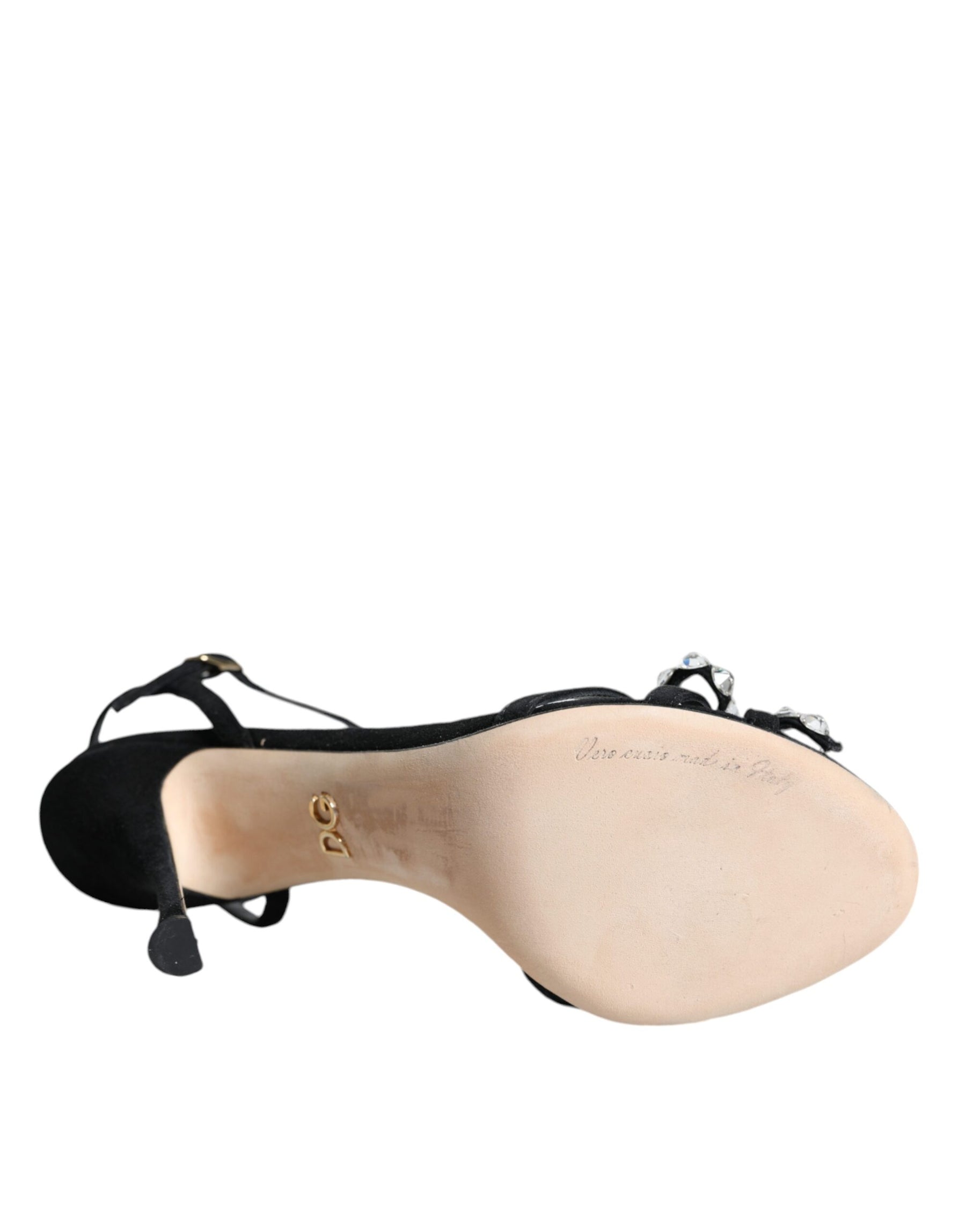 Dolce & Gabbana Black Leather Crystal Bow Heels Sandals Shoes | Regal Royce