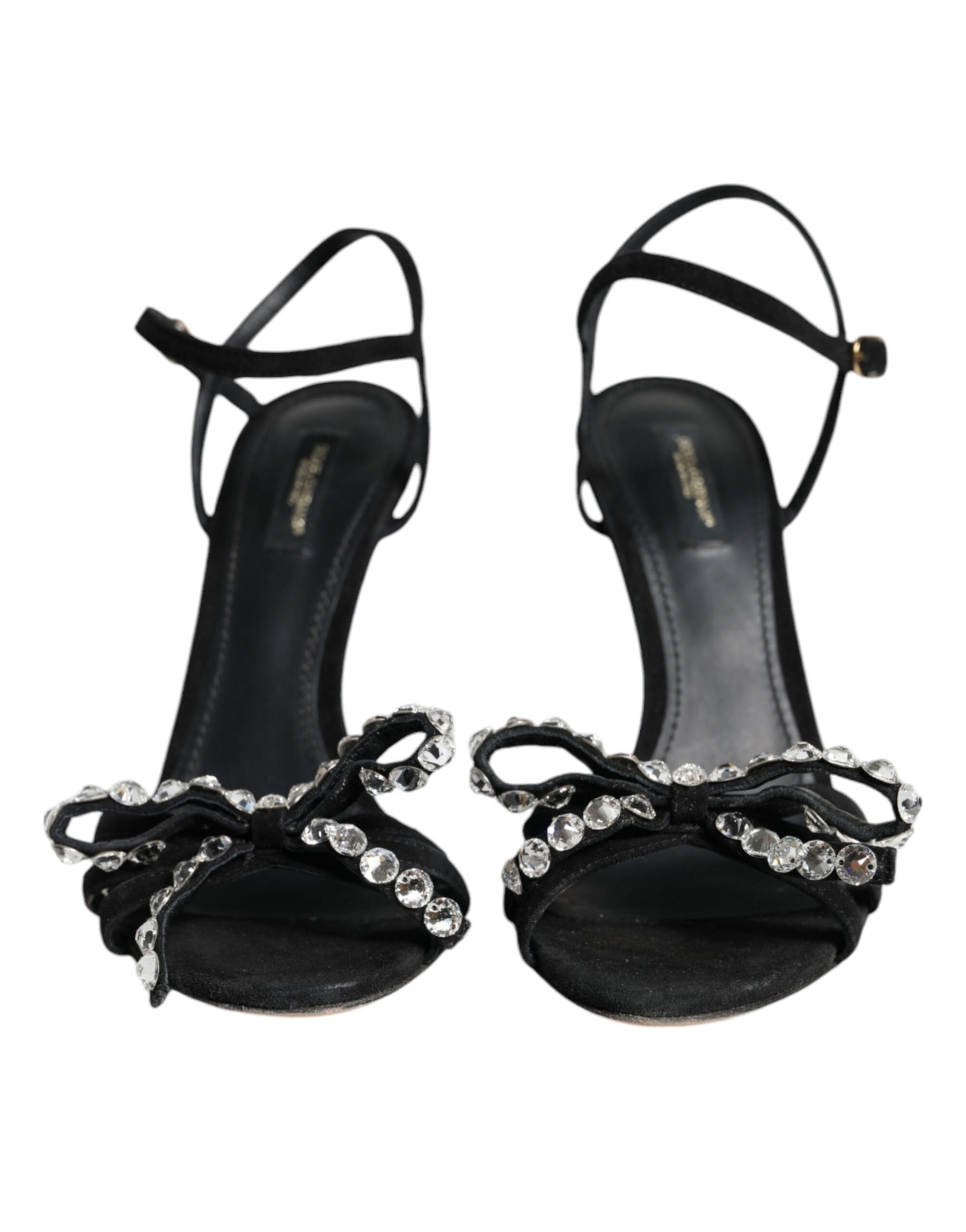 Dolce & Gabbana Black Leather Crystal Bow Heels Sandals Shoes | Regal Royce