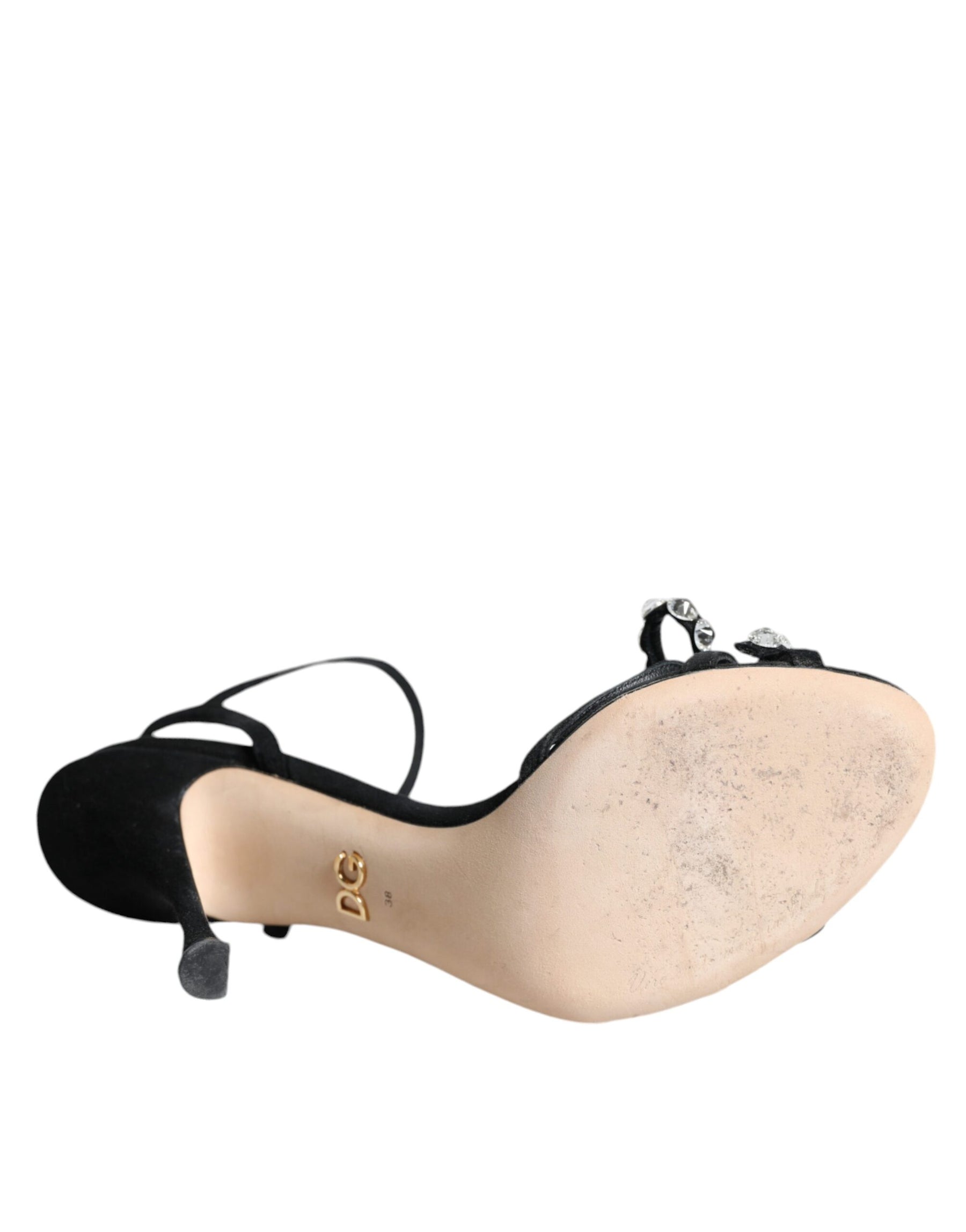Dolce & Gabbana Black Leather Crystal Bow Heels Sandals Shoes | Regal Royce