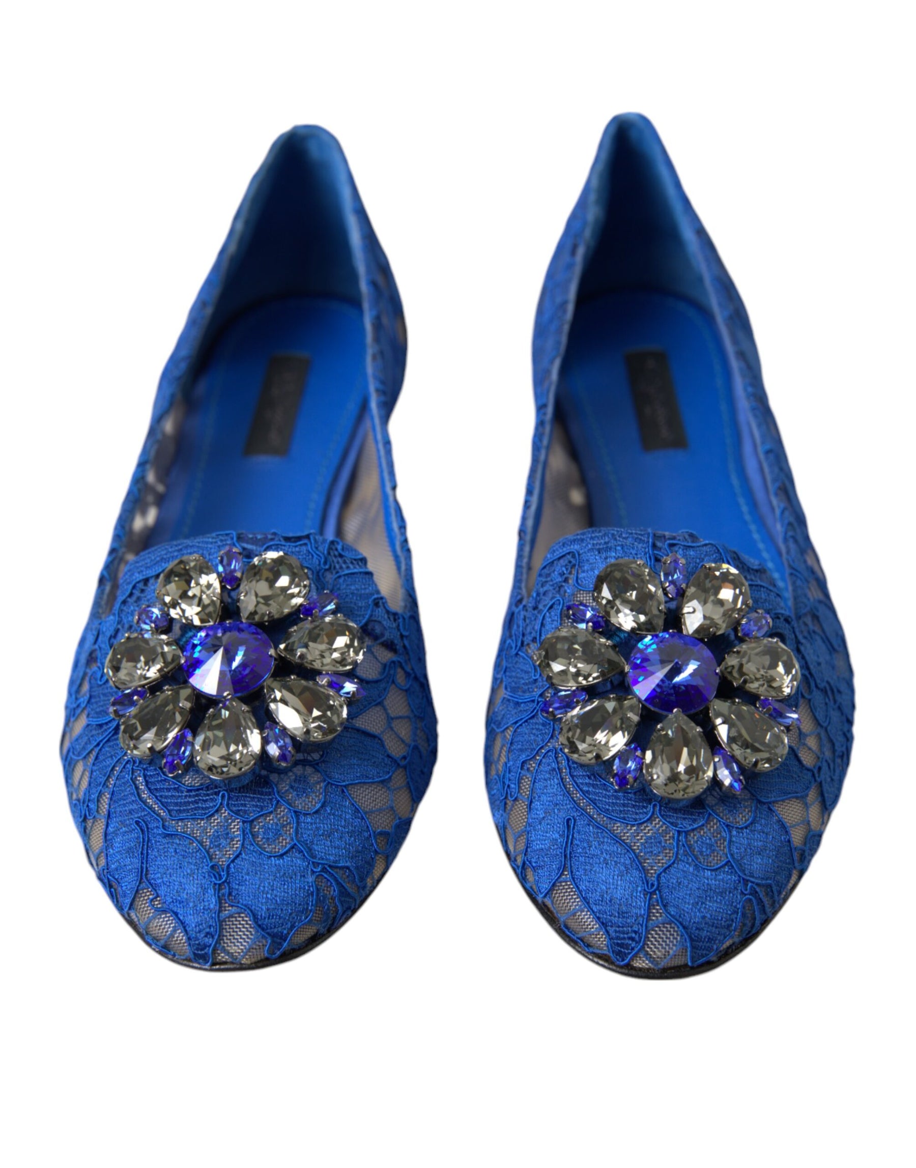 Dolce & Gabbana Blue Lace Crystal Ballet Flats Loafers Shoes | Regal Royce