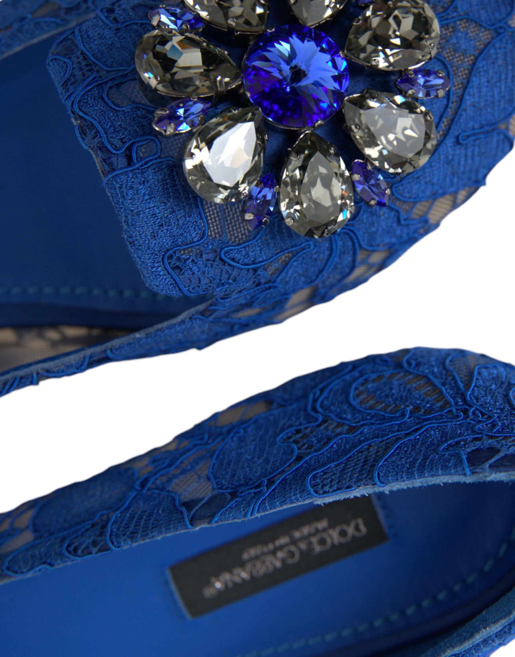 Dolce & Gabbana Blue Lace Crystal Ballet Flats Loafers Shoes | Regal Royce