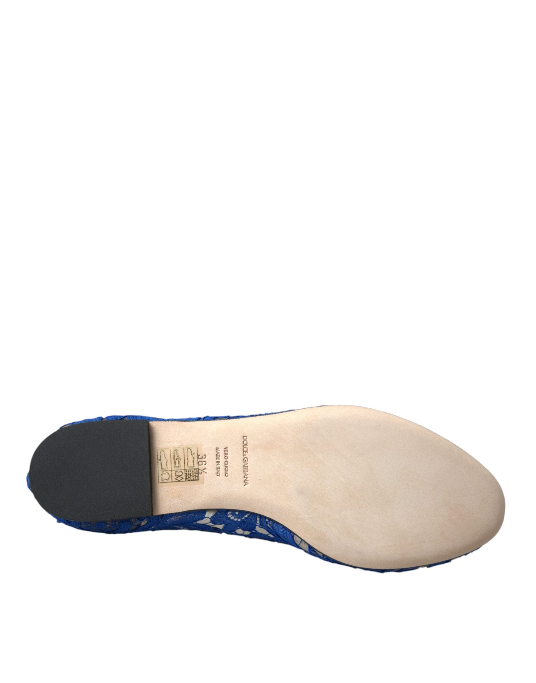 Dolce & Gabbana Blue Lace Crystal Ballet Flats Loafers Shoes | Regal Royce
