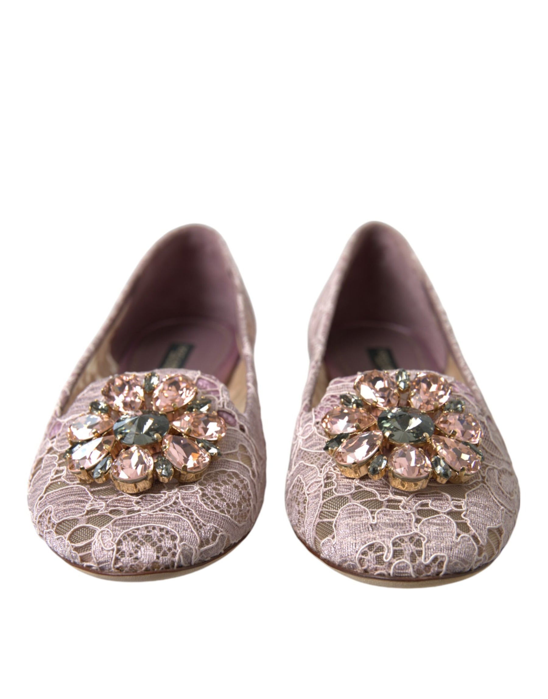 Dolce & Gabbana Pink Lace Crystal Ballet Flats Loafers Shoes | Regal Royce
