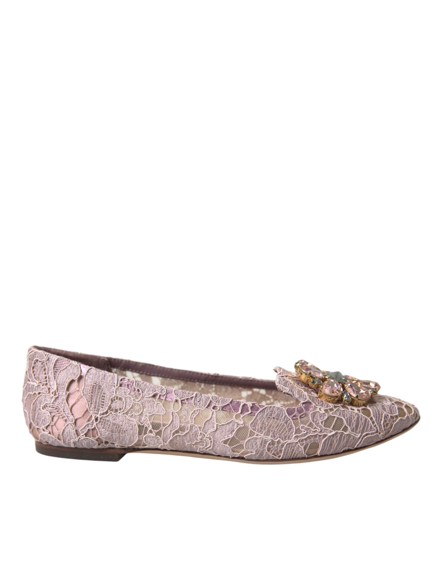 Dolce & Gabbana Pink Lace Crystal Ballet Flats Loafers Shoes | Regal Royce
