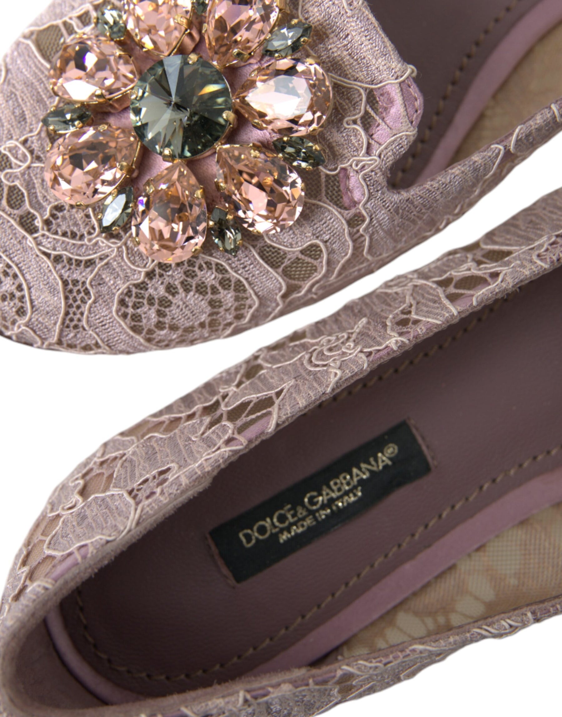 Dolce & Gabbana Pink Lace Crystal Ballet Flats Loafers Shoes | Regal Royce