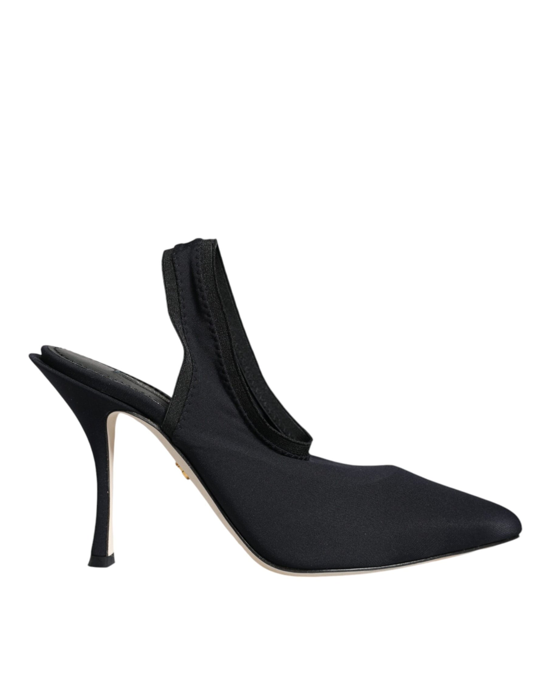 Dolce & Gabbana Black Jersey Stretch Heels Slingback Shoes | Regal Royce